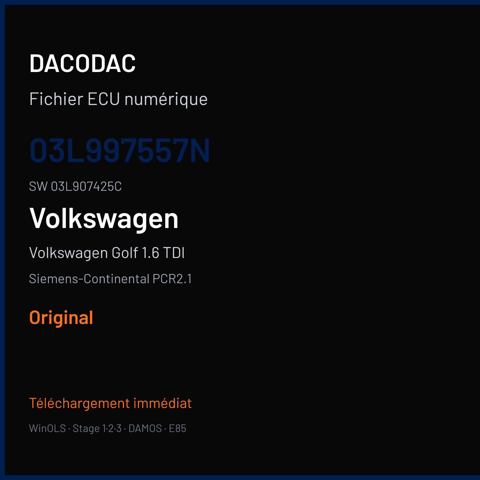Volkswagen Golf 1.6 TDI 105 ch (2011) — Siemens-Continental PCR2.1 — 03L997557N · 03L907425C · SM2G0P2000000 — Original