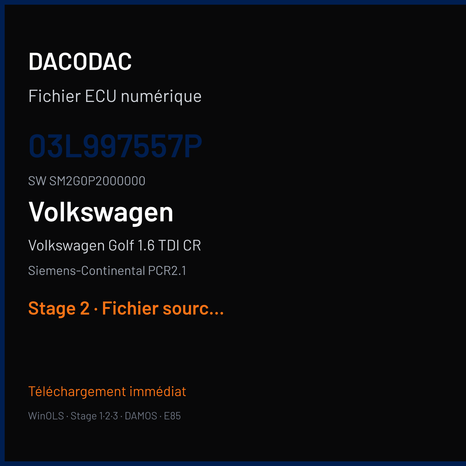 Volkswagen Golf 1.6 TDI CR (2011) — Siemens-Continental PCR2.1 — 03L997557P · SM2G0P2000000 — Stage 2