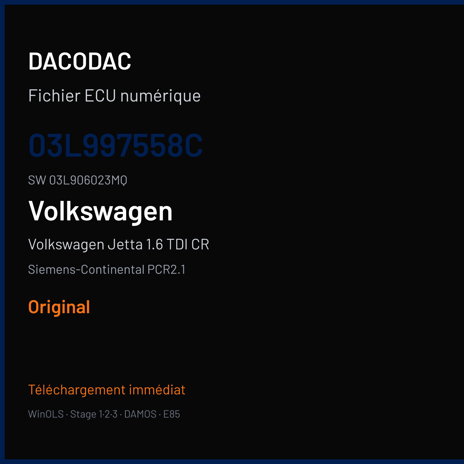 Volkswagen Jetta 1.6 TDI CR 105 ch (2012) — Siemens-Continental PCR2.1 — 03L997558C · 03L906023MQ · SM2G0P3000000 — Original