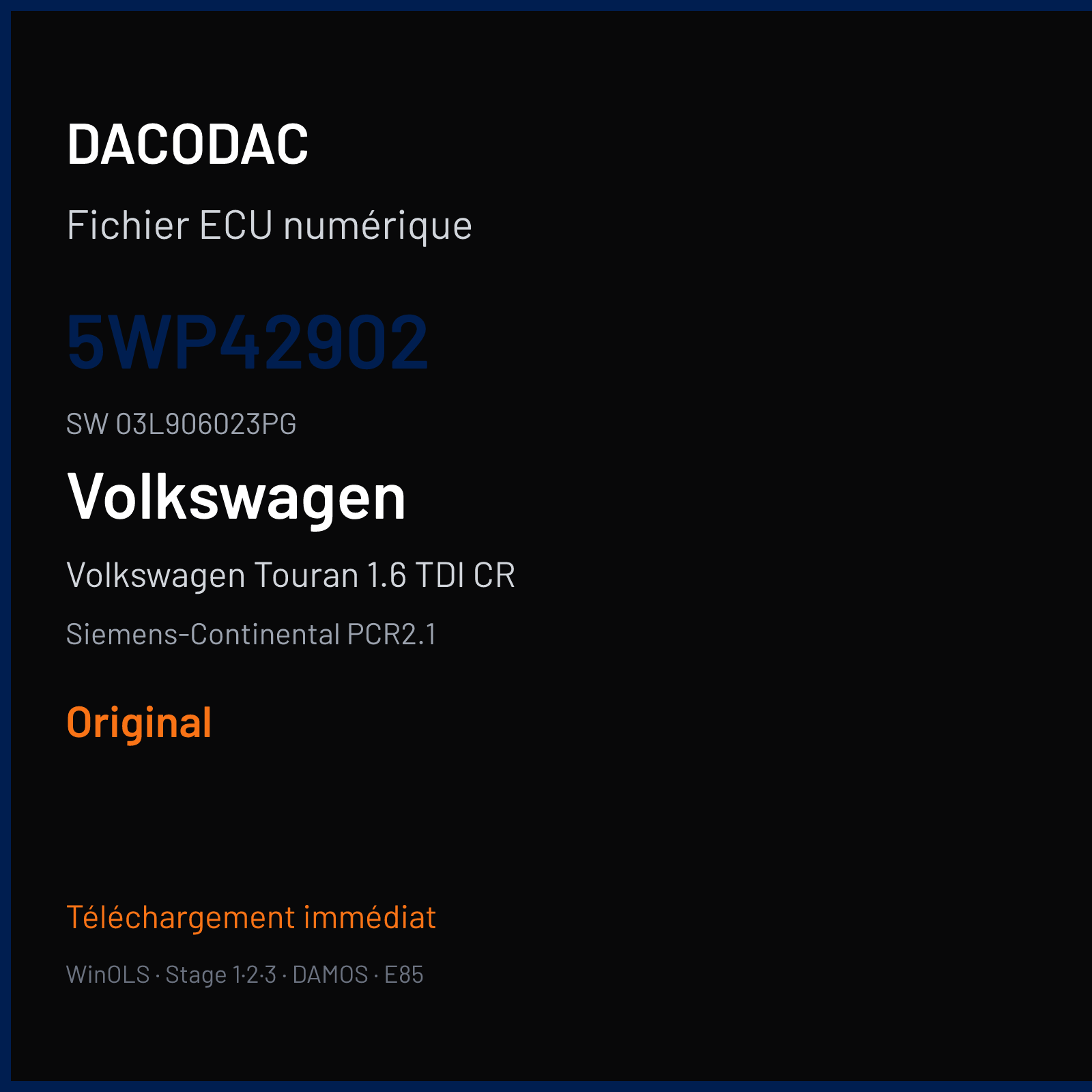 Volkswagen Touran 1.6 TDI CR 105 ch (2012) — Siemens-Continental PCR2.1 — 5WP42902 · 03L906023PG · SM2G0P2000000 — Original