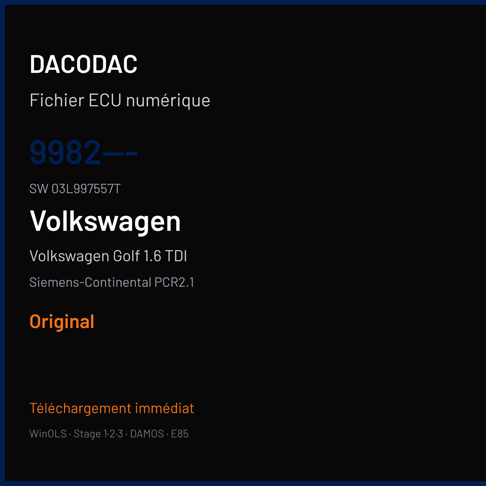 Volkswagen Golf 1.6 TDI 105 ch — Siemens-Continental PCR2.1 — 9982--- · 03L997557T · SM2G0P2000000 — Original