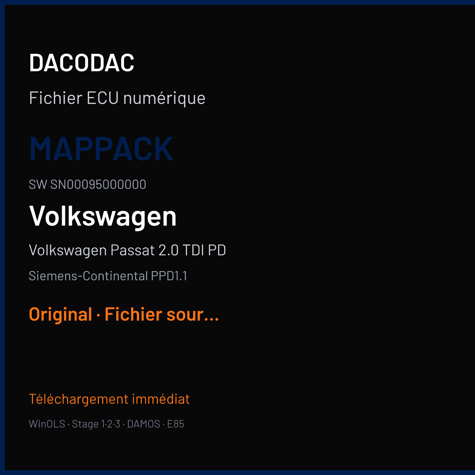 Volkswagen Passat 2.0 TDI PD (2005) — Siemens-Continental PPD1.1 — Mappack · SN00095000000 — Original
