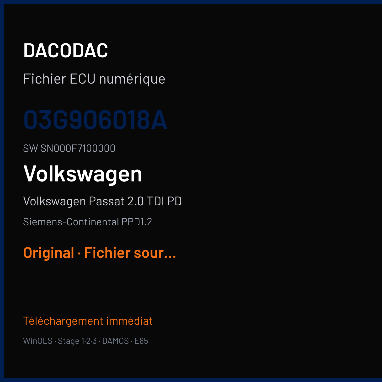 Volkswagen Passat 2.0 TDI PD (2005) — Siemens-Continental PPD1.2 — 03G906018A · SN000F7100000 — Original