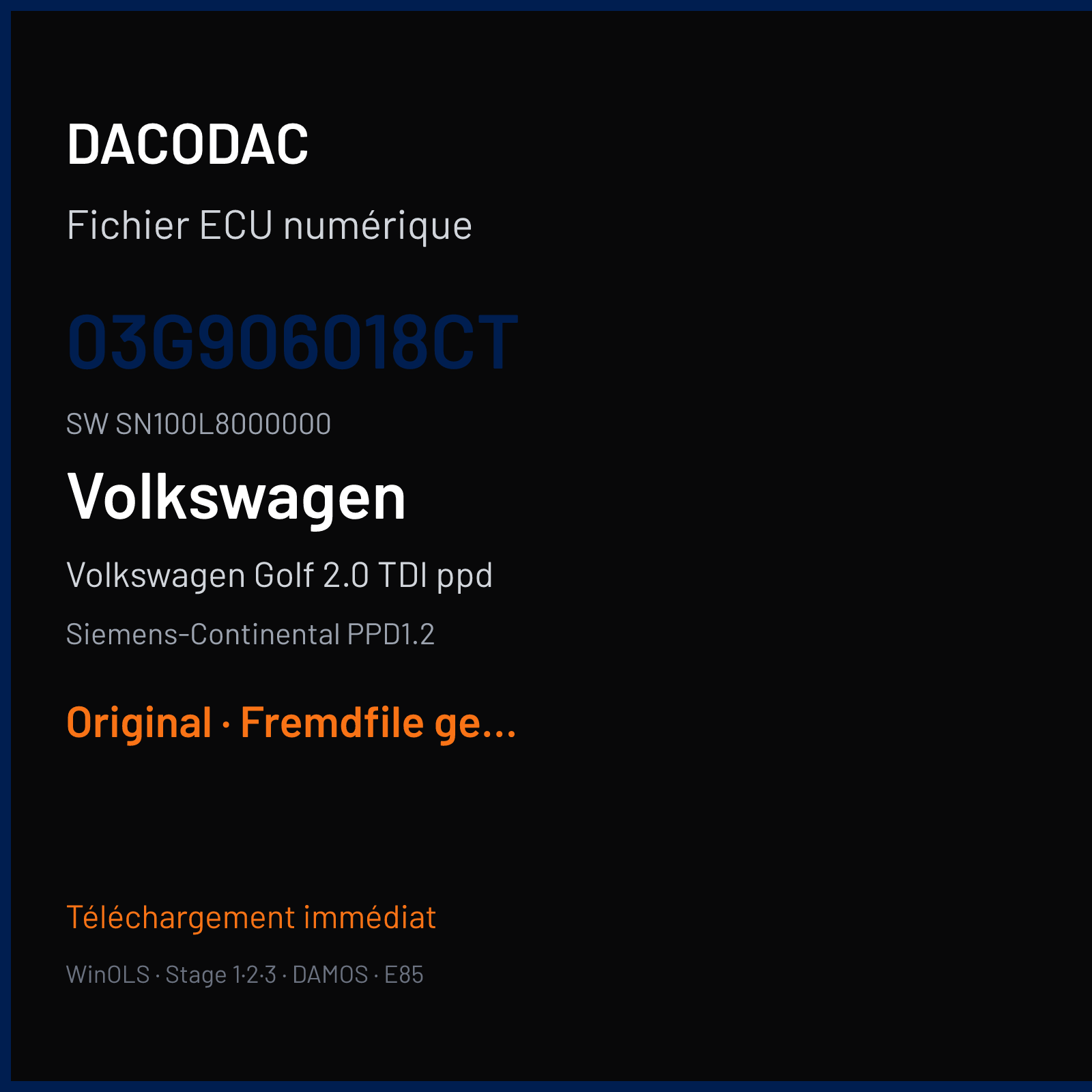 Volkswagen Golf 2.0 TDI ppd (2006) — Siemens-Continental PPD1.2 — 03G906018CT · SN100L8000000 — Original