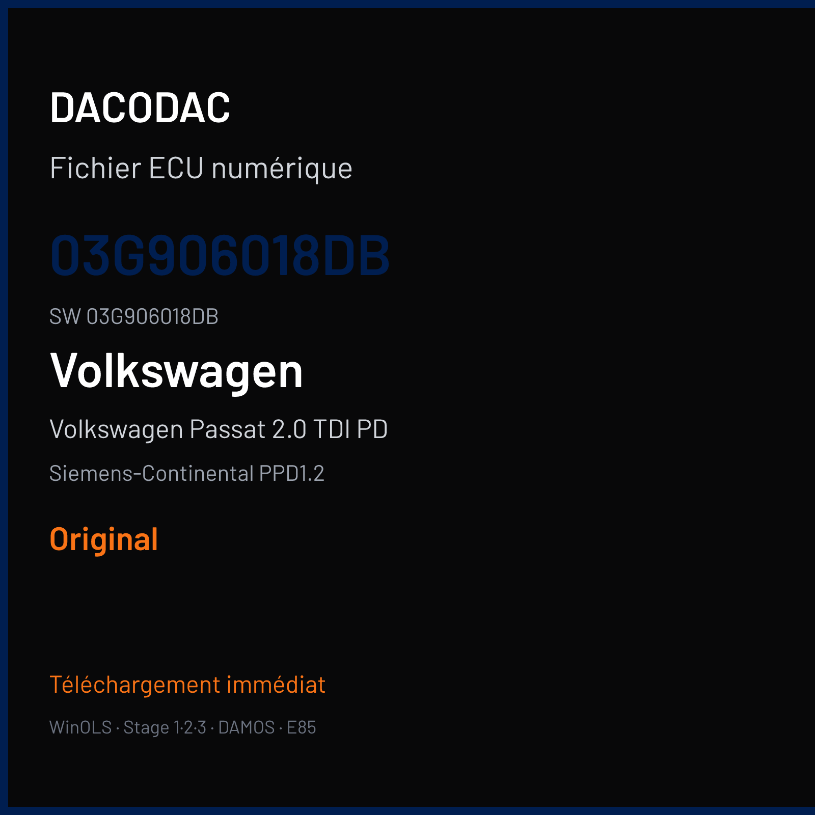 Volkswagen Passat 2.0 TDI PD 170 ch (2007) — Siemens-Continental PPD1.2 — 03G906018DB · 03G906018DB · SN100L8000000 — Original