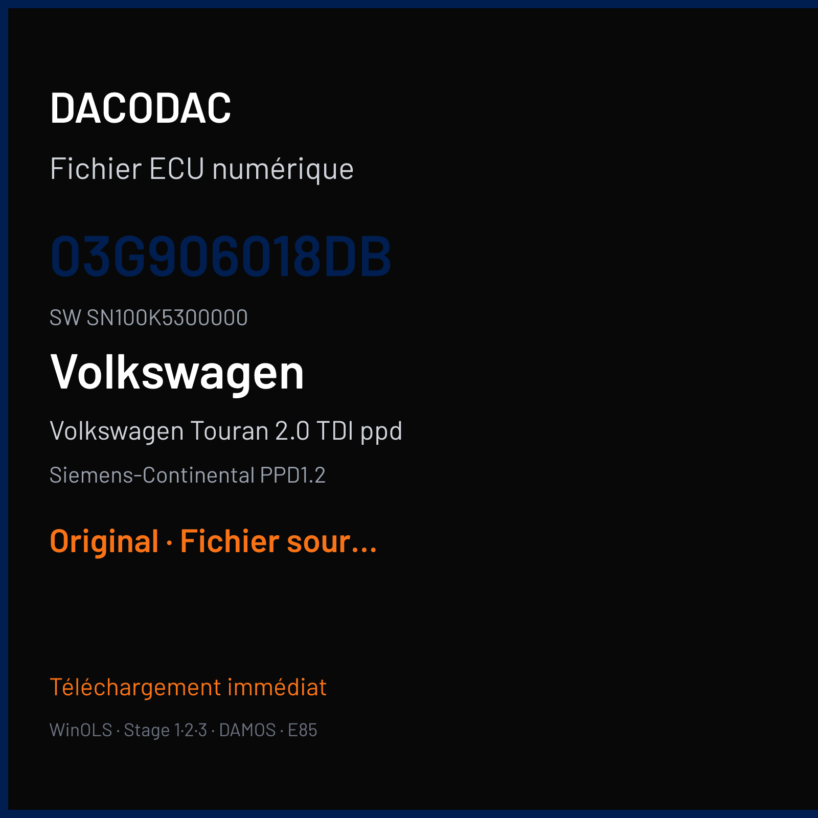 Volkswagen Touran 2.0 TDI ppd (2007) — Siemens-Continental PPD1.2 — 03G906018DB · SN100K5300000 — Original