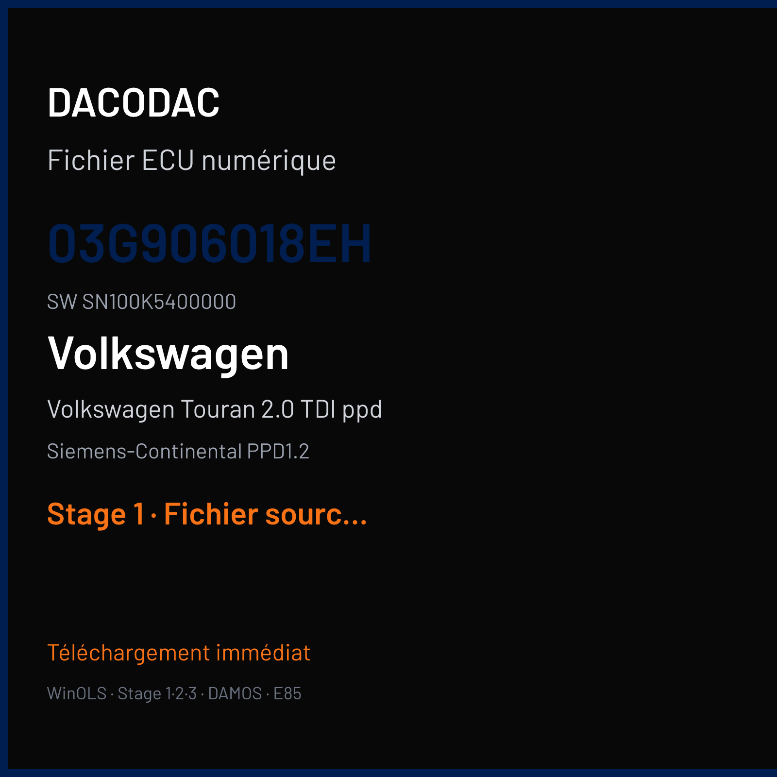 Volkswagen Touran 2.0 TDI ppd (2006) — Siemens-Continental PPD1.2 — 03G906018EH · SN100K5400000 — Stage 1