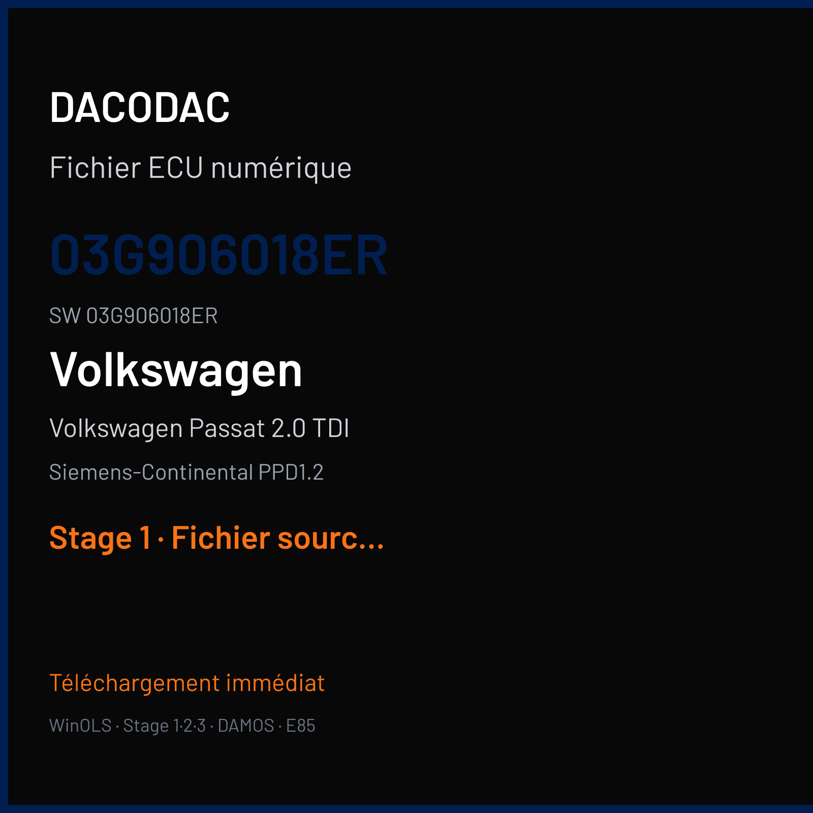 Volkswagen Passat 2.0 TDI 170 ch (2006) — Siemens-Continental PPD1.2 — 03G906018ER · 03G906018ER · SN1L60 — Stage 1