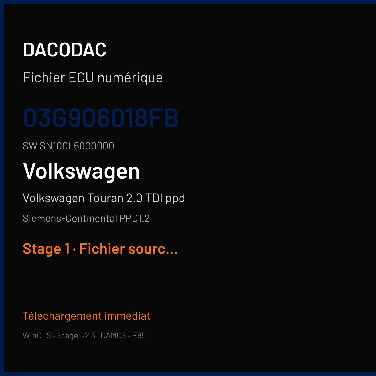 Volkswagen Touran 2.0 TDI ppd (2007) — Siemens-Continental PPD1.2 — 03G906018FB · SN100L6000000 — Stage 1
