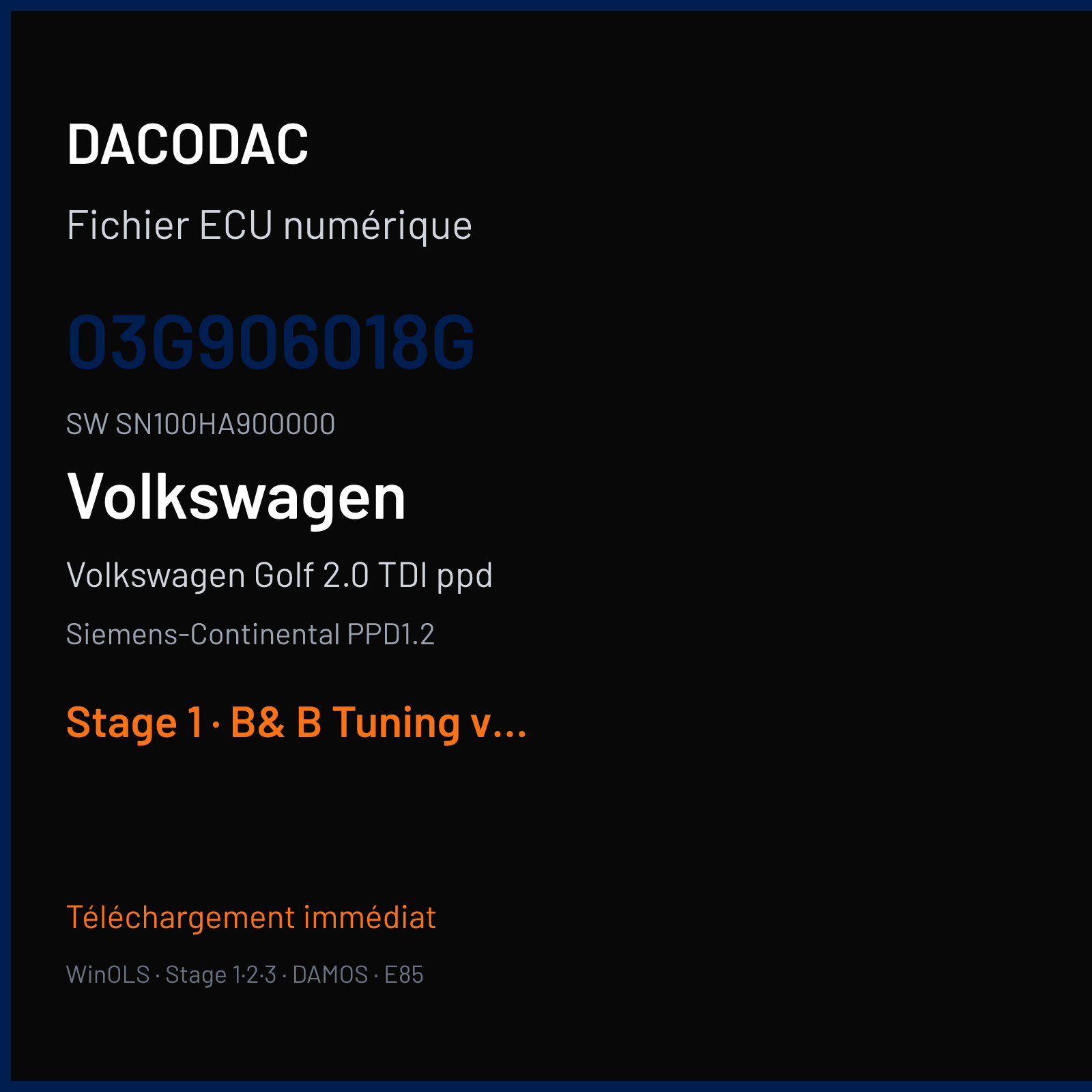 Volkswagen Golf 2.0 TDI ppd (2007) — Siemens-Continental PPD1.2 — 03G906018G · SN100HA900000 — Stage 1