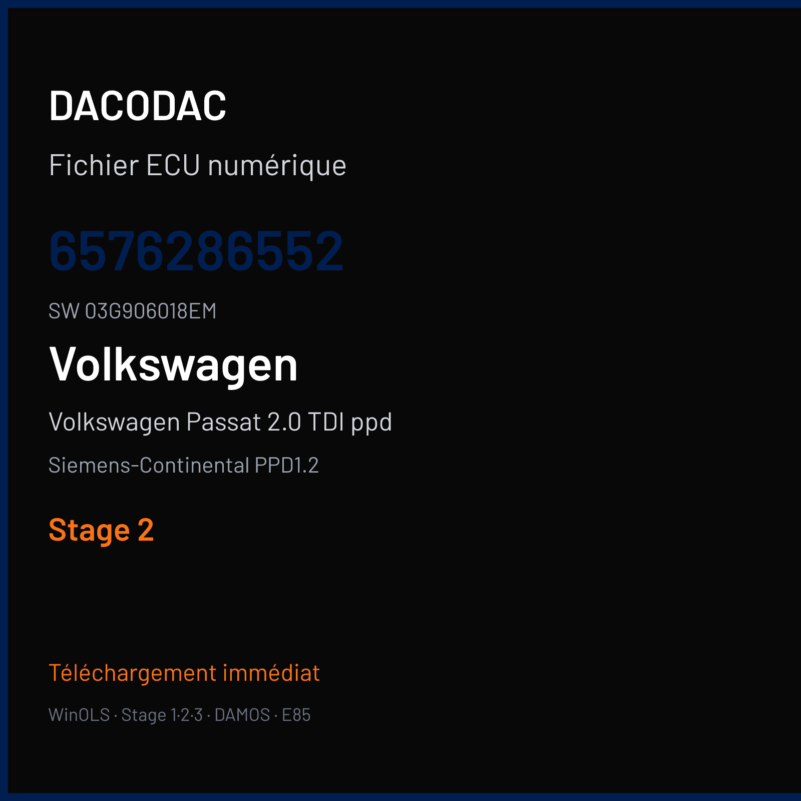 Volkswagen Passat 2.0 TDI ppd 170 ch (2007) — Siemens-Continental PPD1.2 — 6576286552 · 03G906018EM · SN100L8000000 — Stage 2