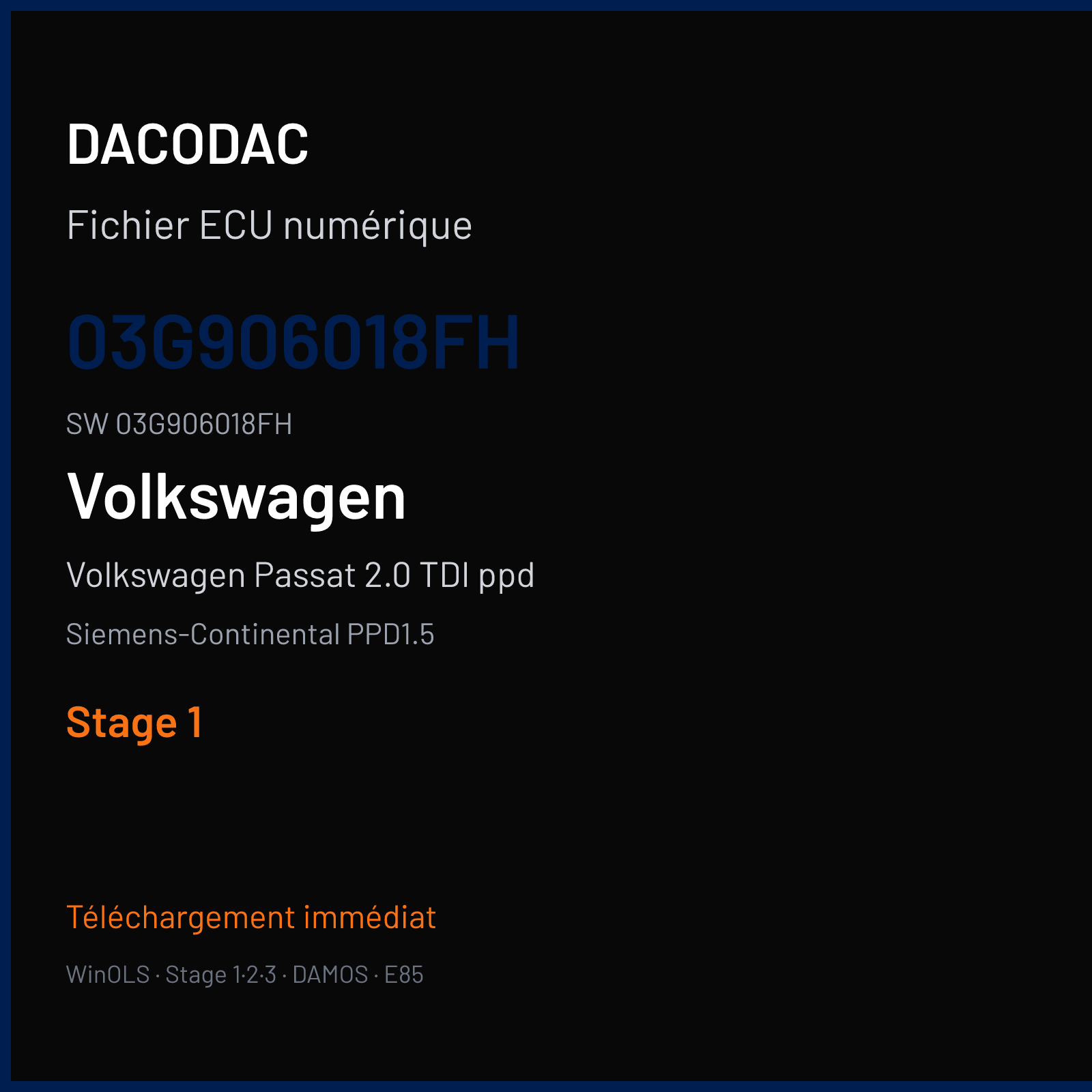 Volkswagen Passat 2.0 TDI ppd 136 ch (2007) — Siemens-Continental PPD1.5 — 03G906018FH · 03G906018FH · SN1L30 — Stage 1