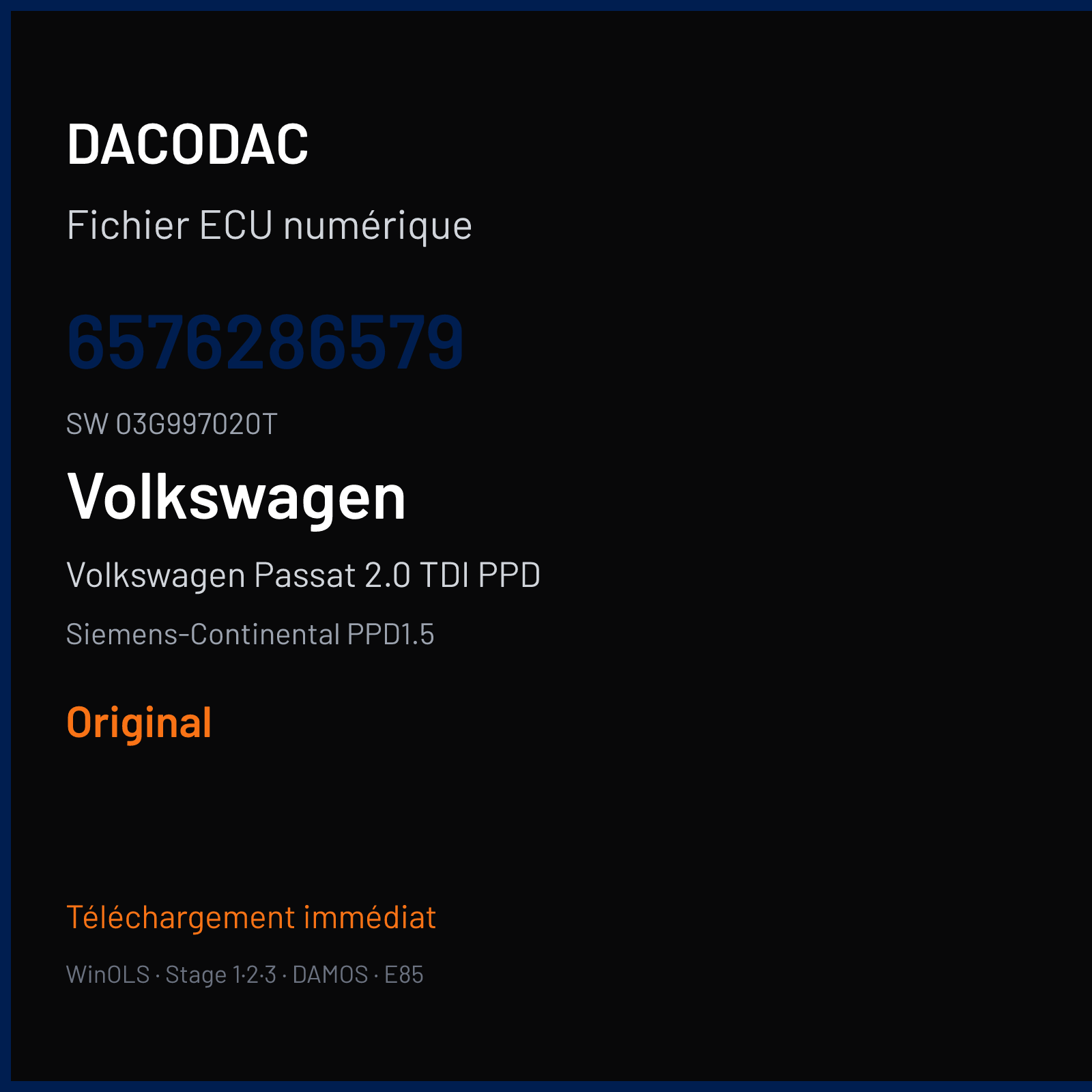 Volkswagen Passat 2.0 TDI PPD 140 ch (2007) — Siemens-Continental PPD1.5 — 6576286579 · 03G997020T · SN100L7000000 — Original
