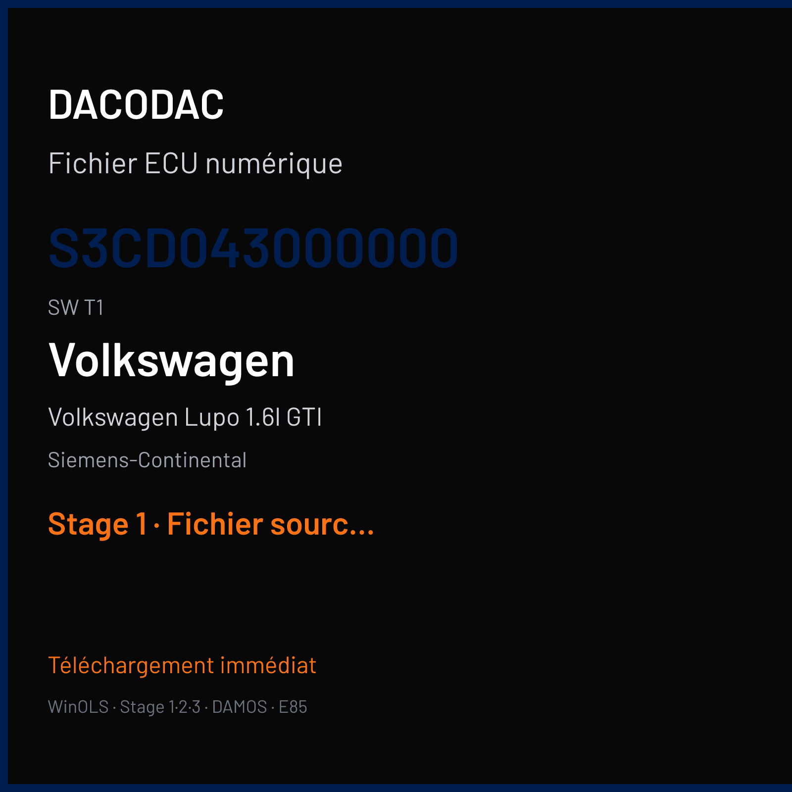 Volkswagen Lupo 1.6l GTI (2003) — Siemens-Continental — S3CD043000000 · T1 — Stage 1