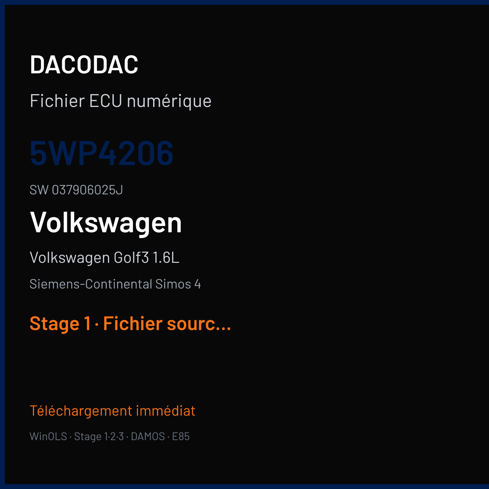 Volkswagen Golf3 1.6L (1997) — Siemens-Continental Simos 4 — 5WP4206 · 037906025J — Stage 1