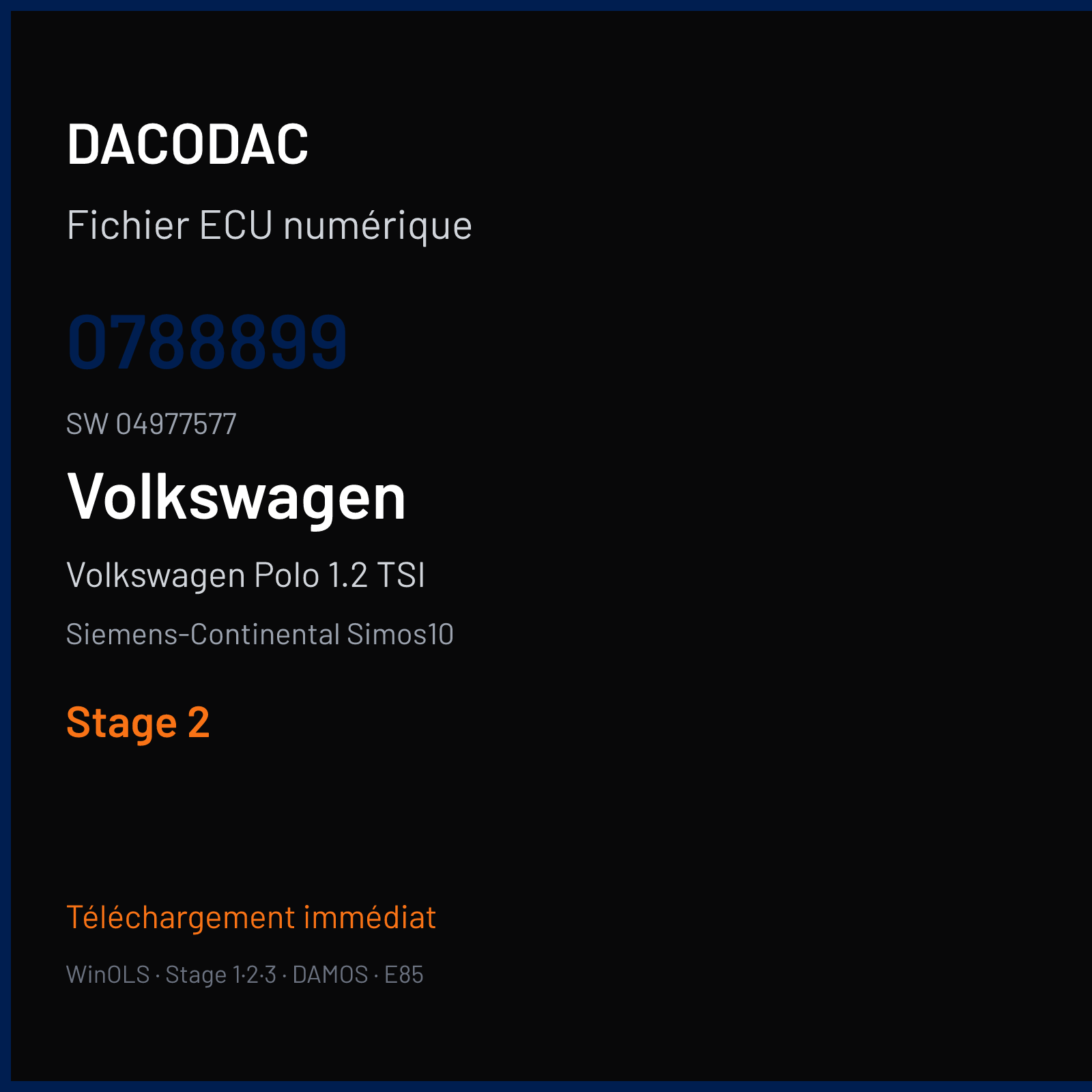 Volkswagen Polo 1.2 TSI 105 ch (2011) — Siemens-Continental Simos10 — 0788899 · 04977577 · SA100EB000000 — Stage 2
