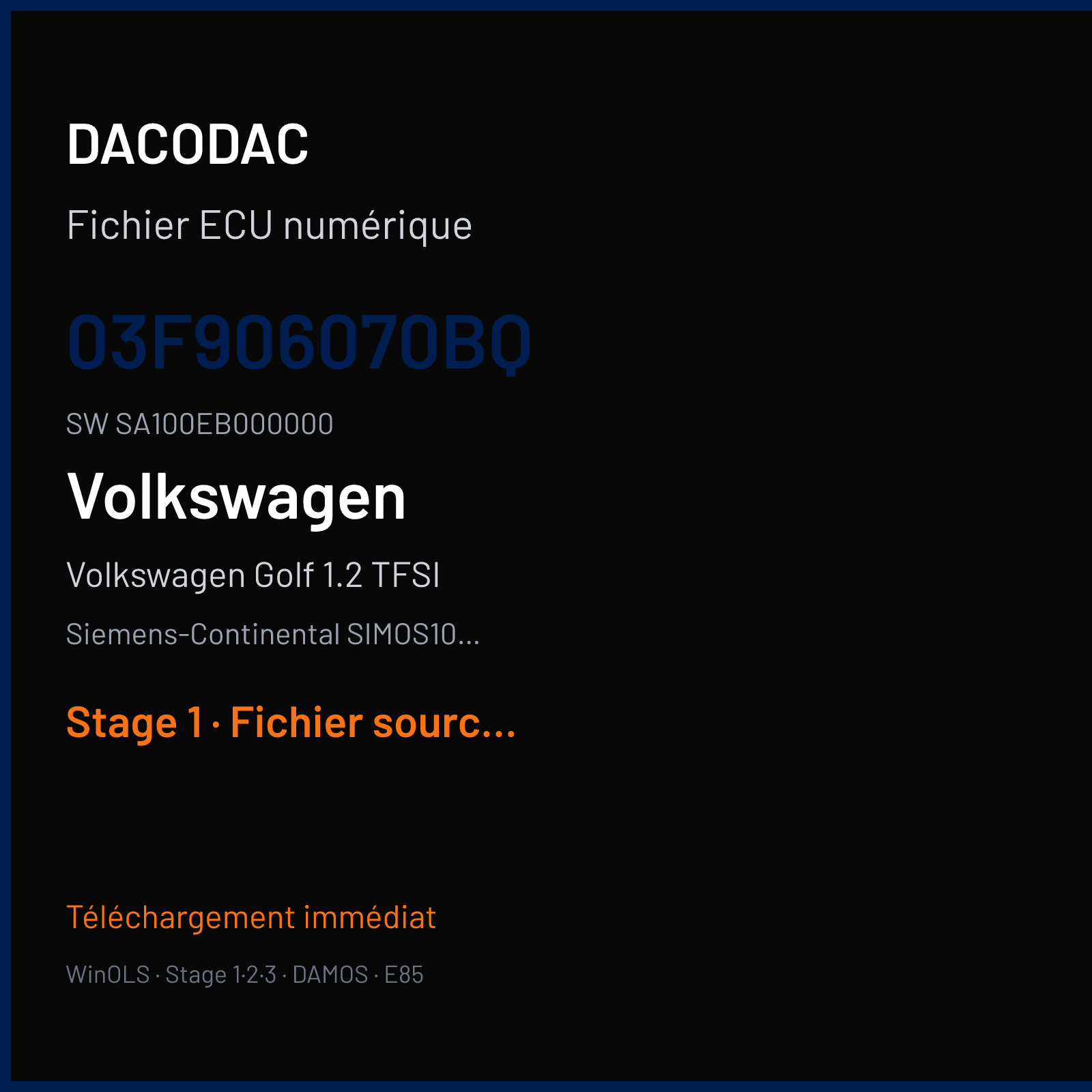Volkswagen Golf 1.2 TFSI (2011) — Siemens-Continental SIMOS10.1x — 03F906070BQ · SA100EB000000 — Stage 1