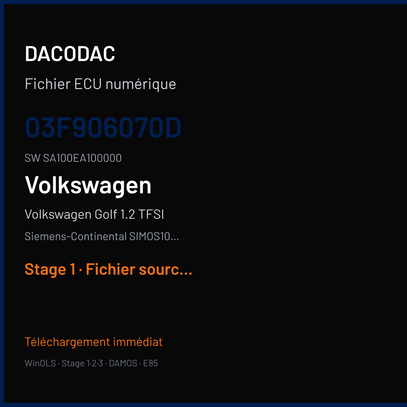 Volkswagen Golf 1.2 TFSI (2011) — Siemens-Continental SIMOS10.1x — 03F906070D · SA100EA100000 — Stage 1