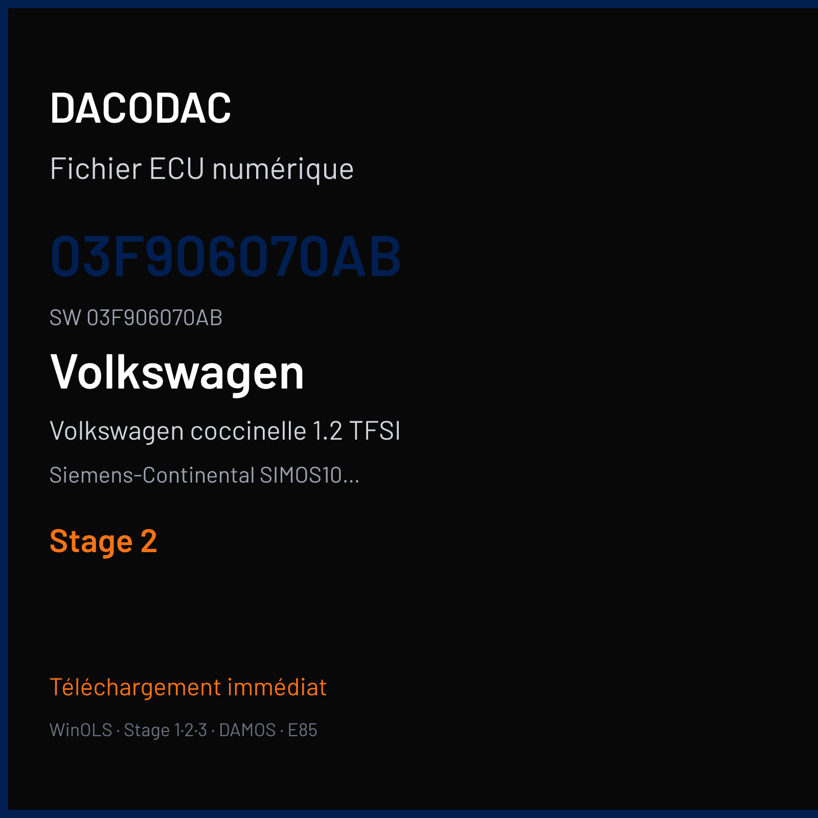 Volkswagen coccinelle 1.2 TFSI 105 ch (2012) — Siemens-Continental SIMOS10.2x — 03F906070AB · 03F906070AB · SA300O6000000 — Stage 2