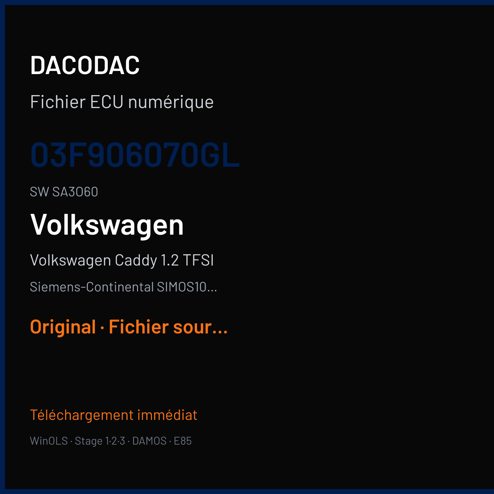 Volkswagen Caddy 1.2 TFSI (2010) — Siemens-Continental SIMOS10.2x — 03F906070GL · SA3O60 — Original