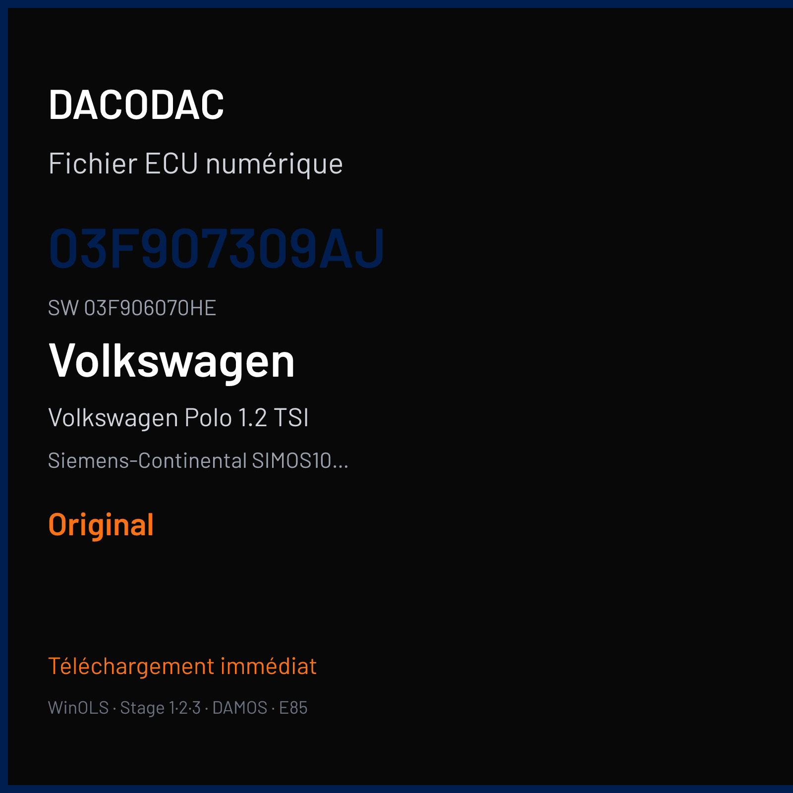 Volkswagen Polo 1.2 TSI 105 ch (2012) — Siemens-Continental SIMOS10.2x — 03F907309AJ · 03F906070HE · SA300M2000000 — Original