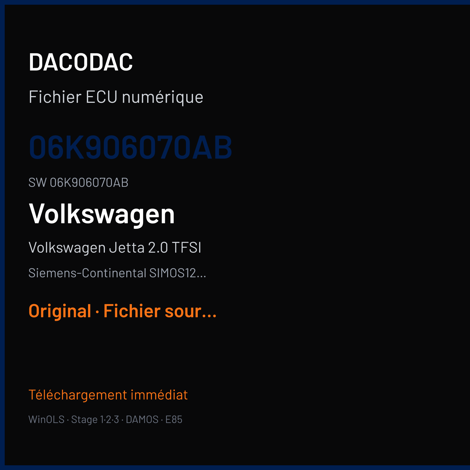 Volkswagen Jetta 2.0 TFSI 211 ch (2018) — Siemens-Continental SIMOS12.2 — 06K906070AB · 06K906070AB · SC200EC000000 — Original