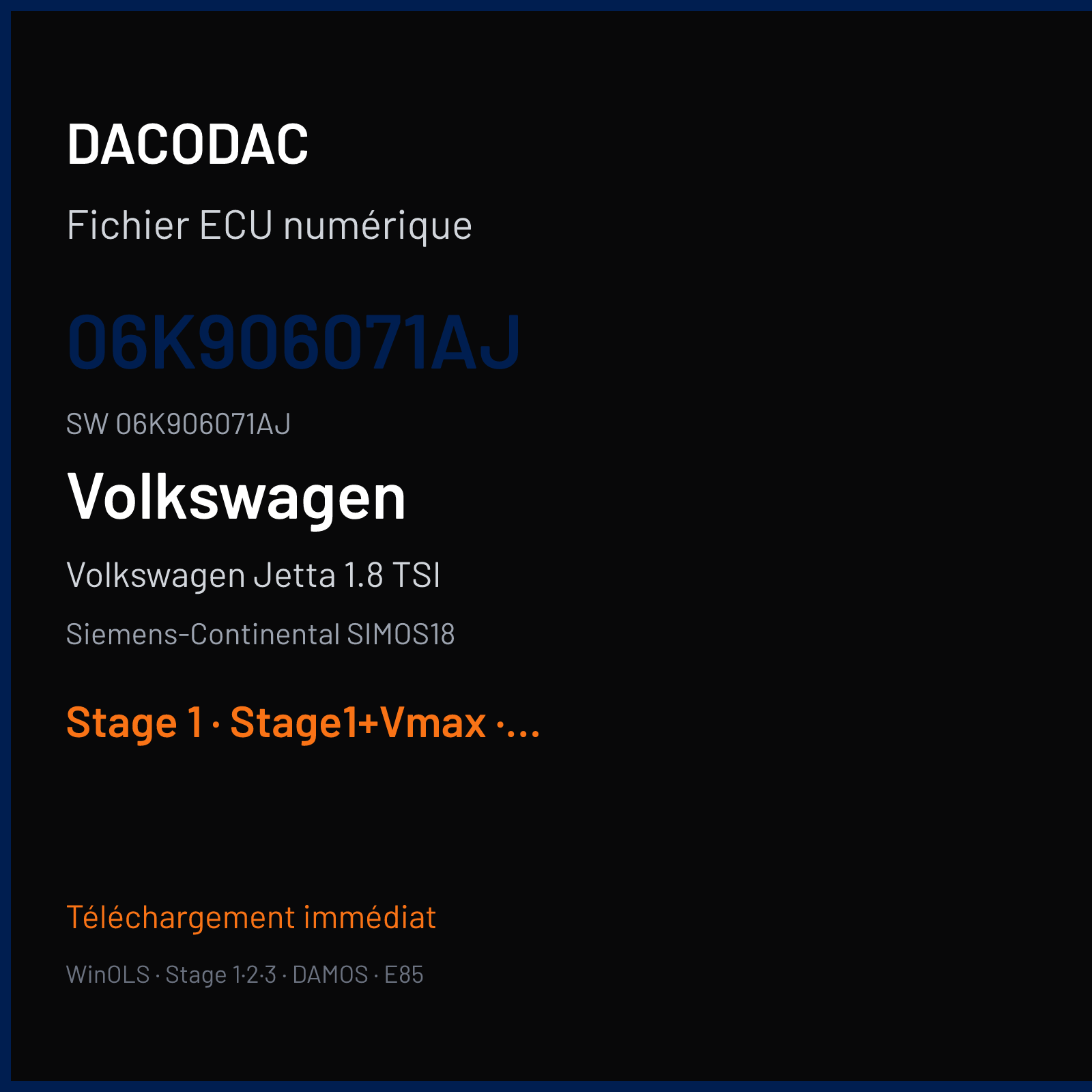 Volkswagen Jetta 1.8 TSI (2015) — Siemens-Continental SIMOS18 — 06K906071AJ · 06K906071AJ — Stage 1