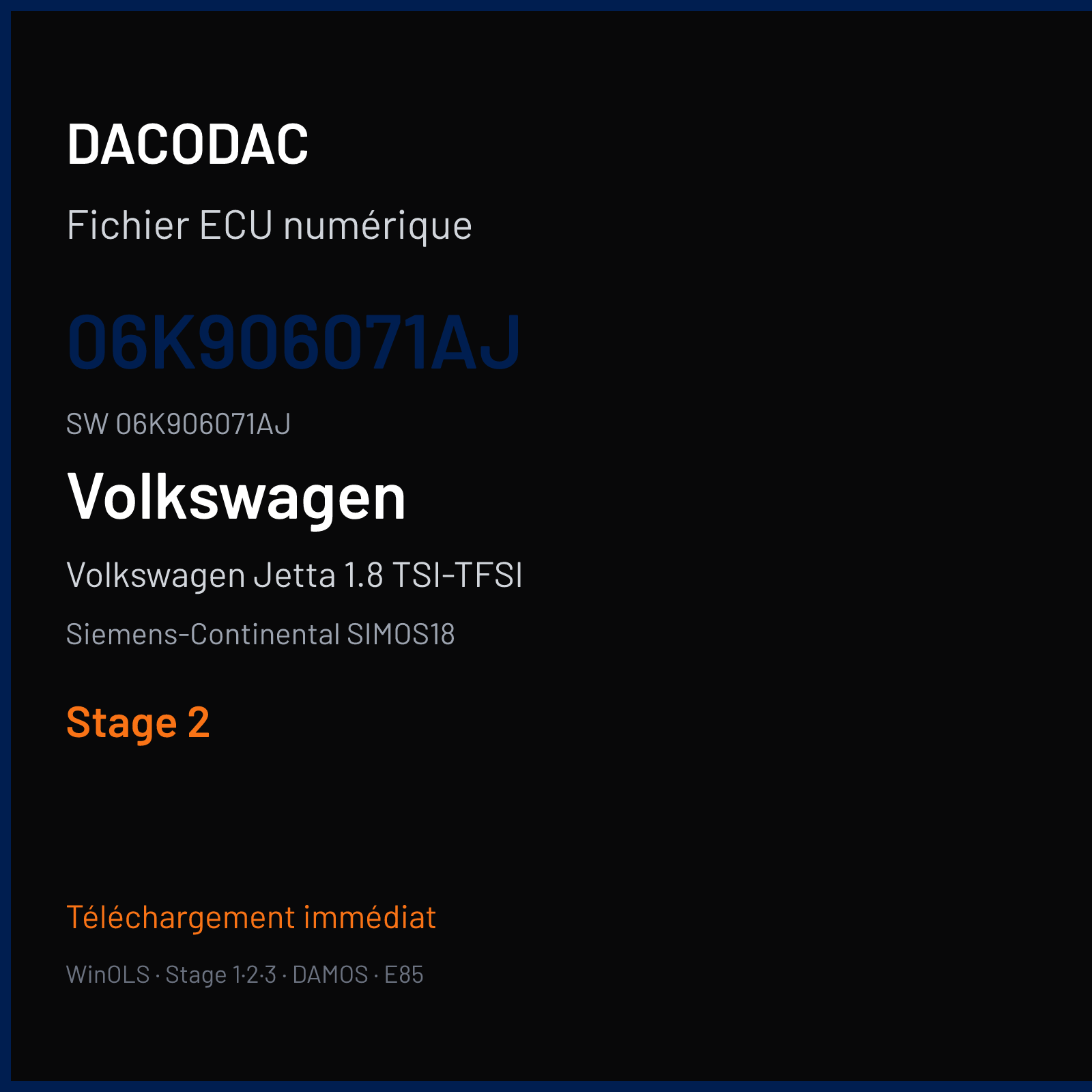 Volkswagen Jetta 1.8 TSI-TFSI 170 ch (2016) — Siemens-Continental SIMOS18 — 06K906071AJ · 06K906071AJ · SC800V7100000 — Stage 2