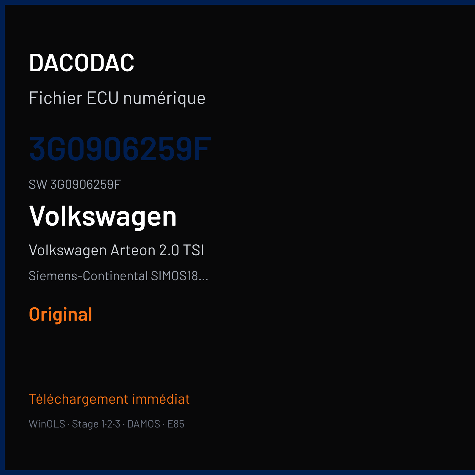 Volkswagen Arteon 2.0 TSI 280 ch (2018) — Siemens-Continental SIMOS18.10 — 3G0906259F · 3G0906259F · SCG0051000000 — Original