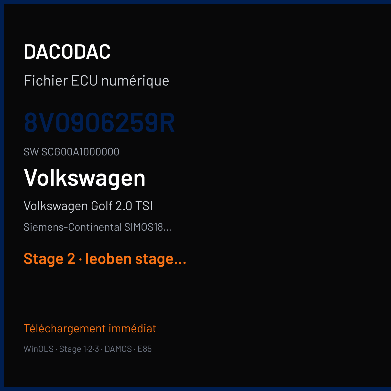 Volkswagen Golf 2.0 TSI (2019) — Siemens-Continental SIMOS18.10 — 8V0906259R · SCG00A1000000 — Stage 2