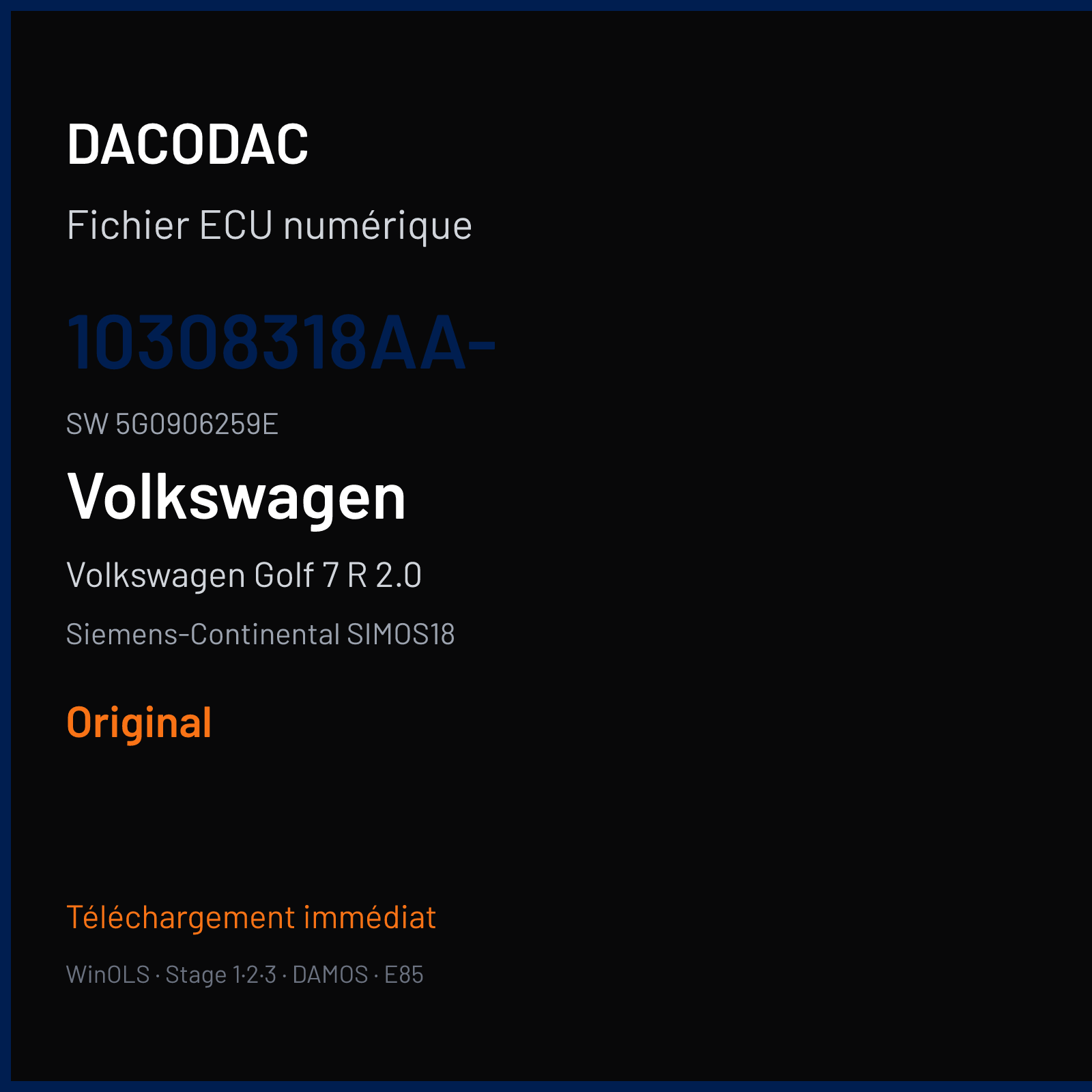 Volkswagen Golf 7 R 2.0 300 ch (2016) — Siemens-Continental SIMOS18 — 10308318AA- · 5G0906259E · SC800H6G00000 — Original