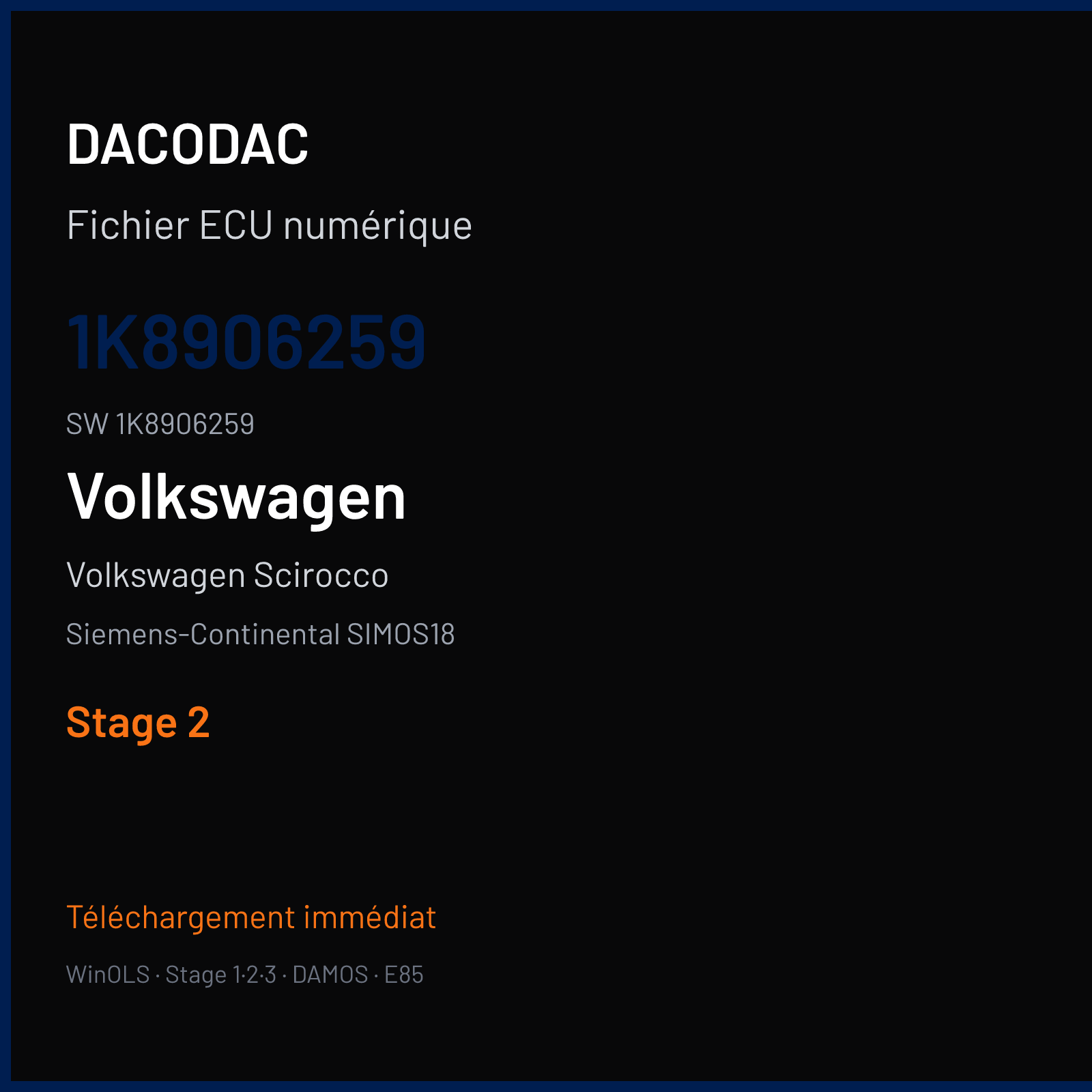 Volkswagen Scirocco 2.0 TSI 180 ch (2014) — Siemens-Continental SIMOS18 — 1K8906259 · 1K8906259 · SC800H8200000 — Stage 2