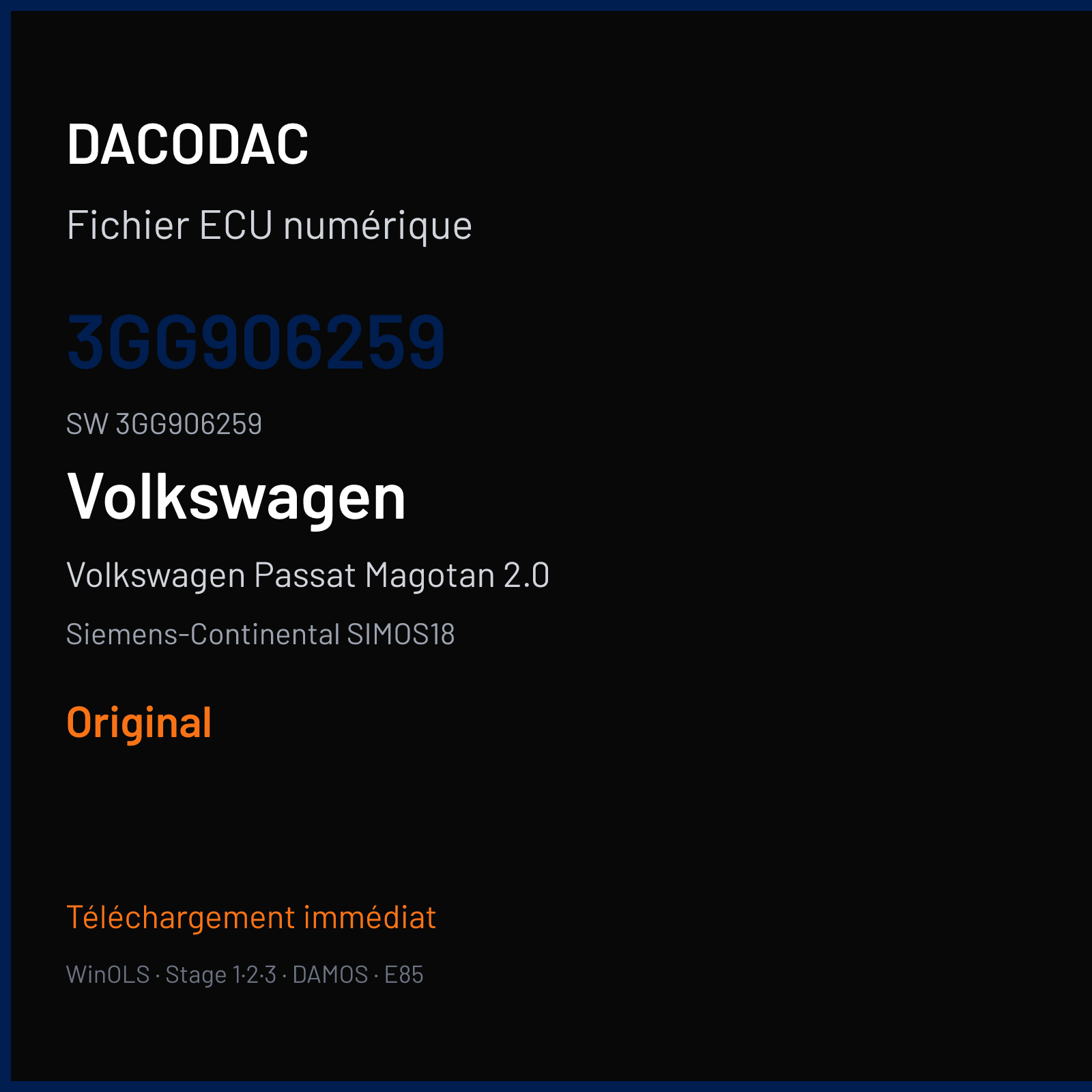 Volkswagen Passat Magotan 2.0 220 ch (2018) — Siemens-Continental SIMOS18 — 3GG906259 · 3GG906259 · SC800S5000000 — Original