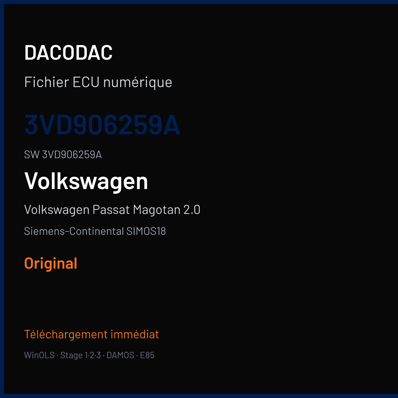 Volkswagen Passat Magotan 2.0 220 ch (2015) — Siemens-Continental SIMOS18 — 3VD906259A · 3VD906259A · SC800O5000000 — Original