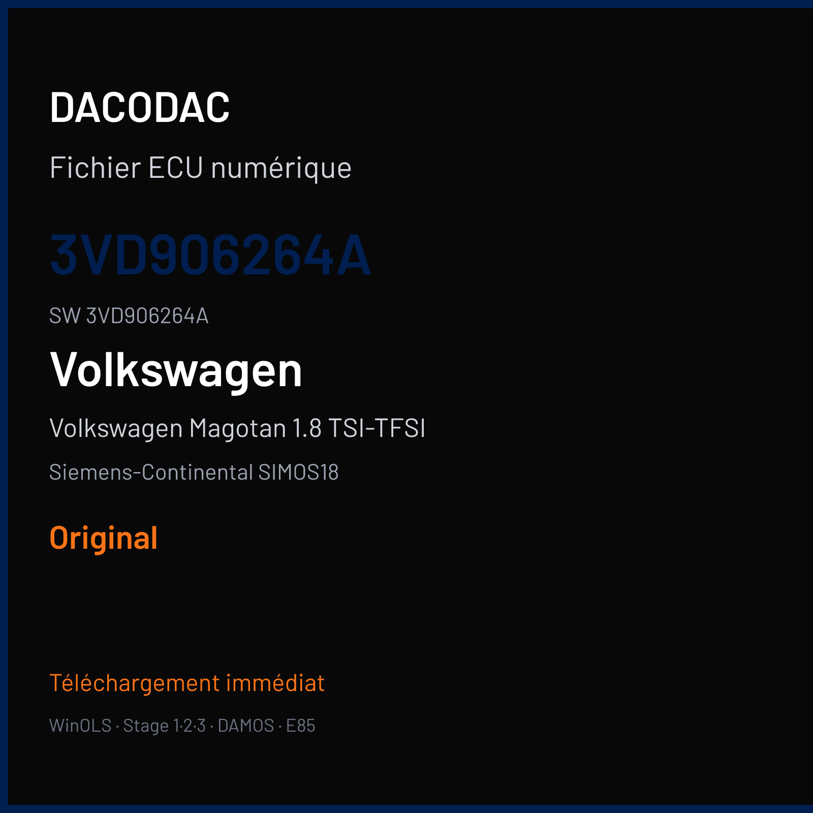 Volkswagen Magotan 1.8 TSI-TFSI 180 ch (2017) — Siemens-Continental SIMOS18 — 3VD906264A · 3VD906264A · SC800O4000000 — Original