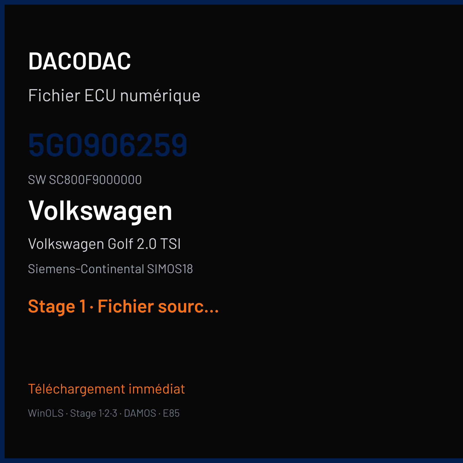 Volkswagen Golf 2.0 TSI (2014) — Siemens-Continental SIMOS18 — 5G0906259 · SC800F9000000 — Stage 1