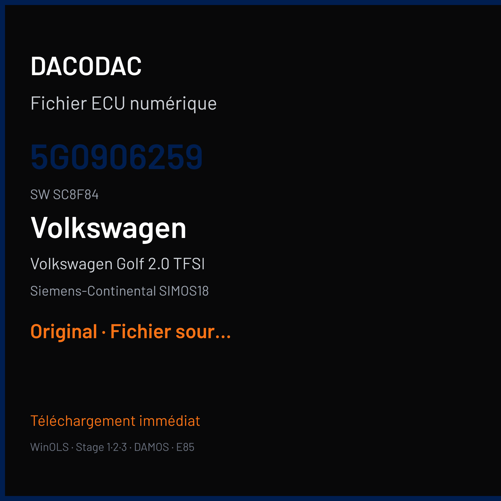 Volkswagen Golf 2.0 TFSI (2014) — Siemens-Continental SIMOS18 — 5G0906259 · SC8F84 — Original