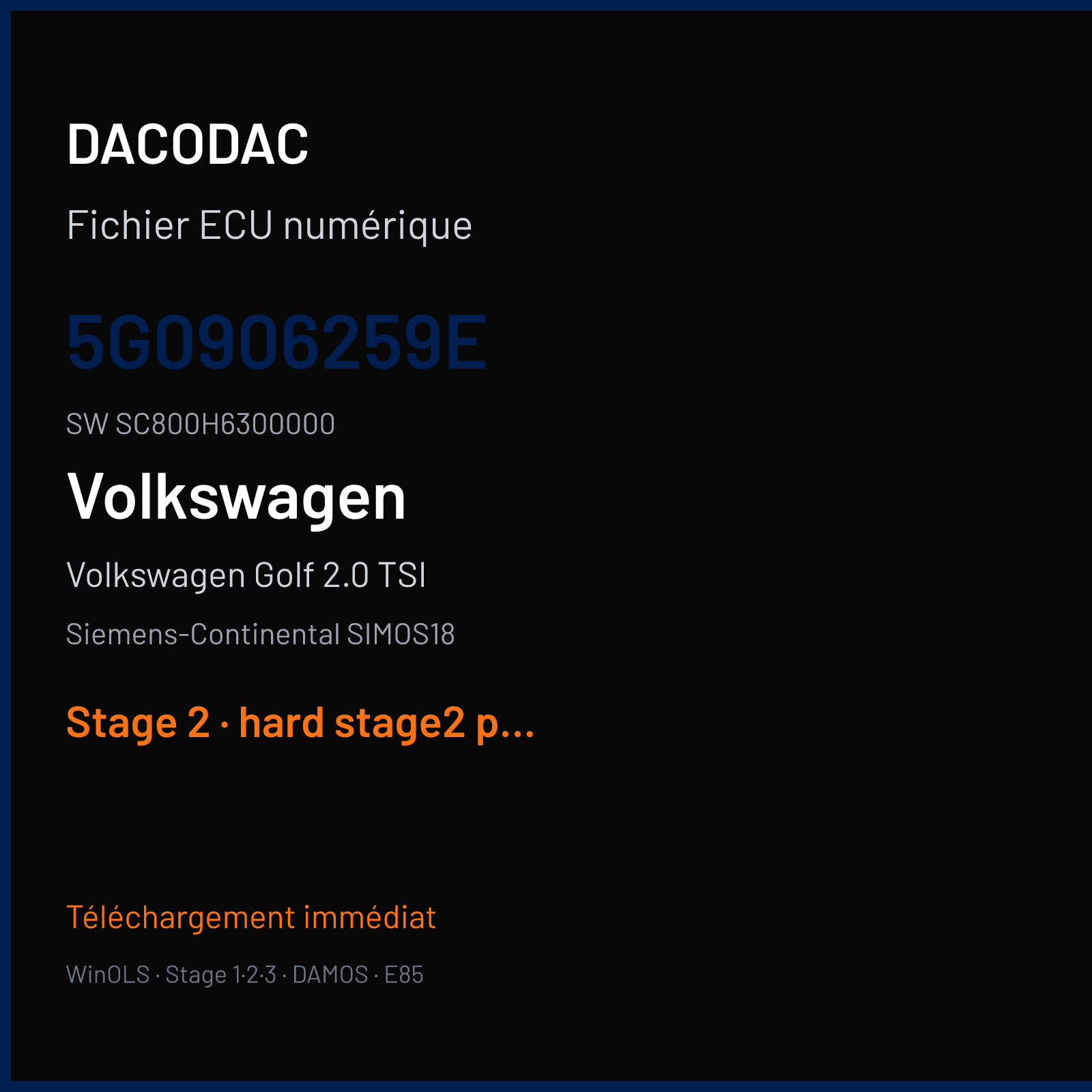 Volkswagen Golf 2.0 TSI (2012) — Siemens-Continental SIMOS18 — 5G0906259E · SC800H6300000 — Stage 2