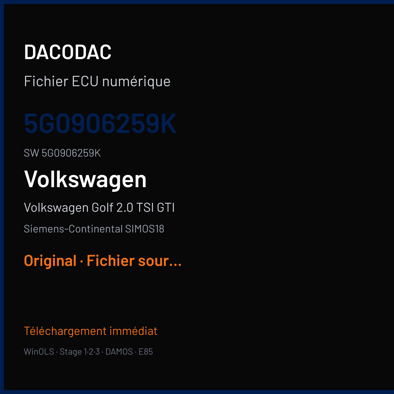 Volkswagen Golf 2.0 TSI GTI (2016) — Siemens-Continental SIMOS18 — 5G0906259K · 5G0906259K — Original