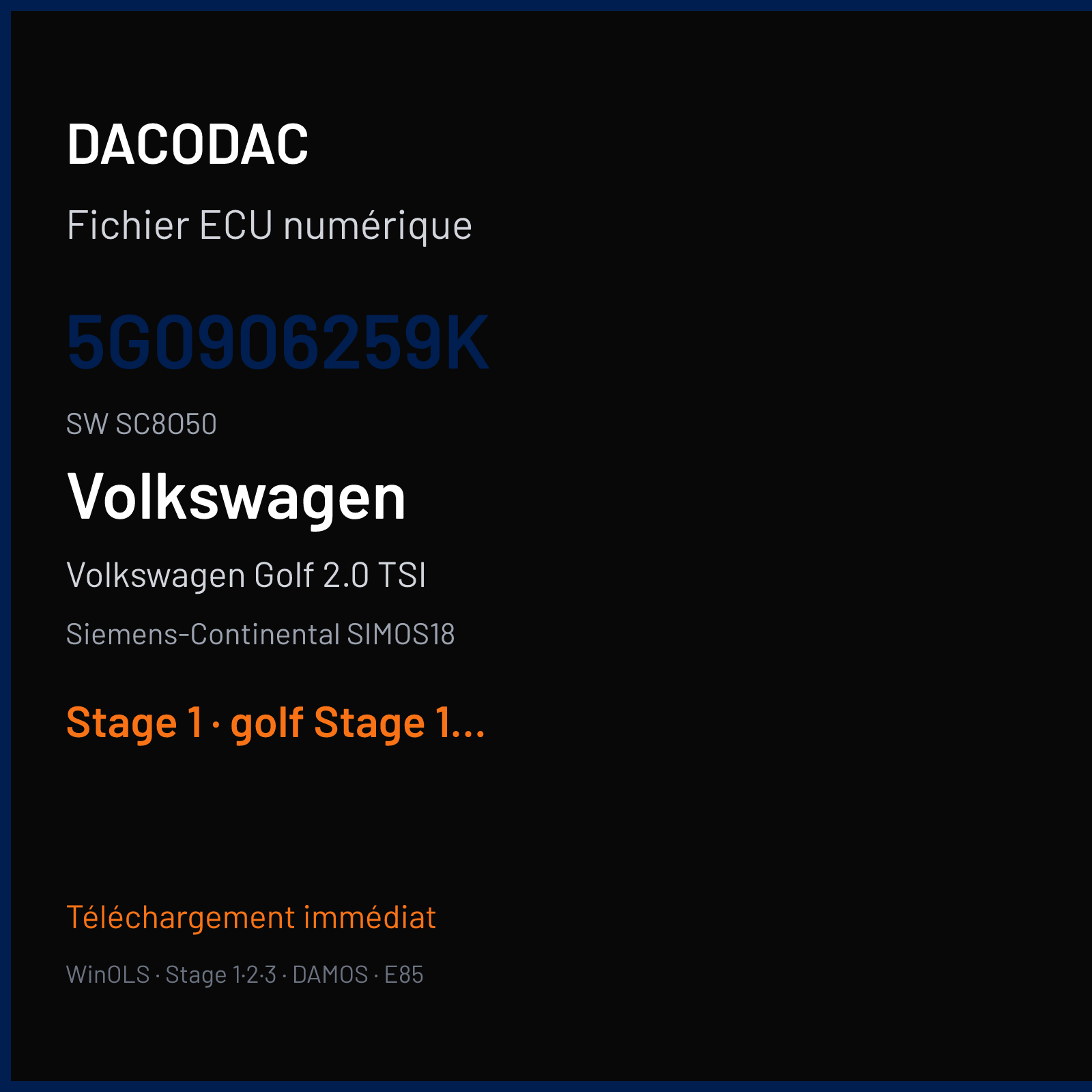 Volkswagen Golf 2.0 TSI — Siemens-Continental SIMOS18 — 5G0906259K · SC8O50 — Stage 1