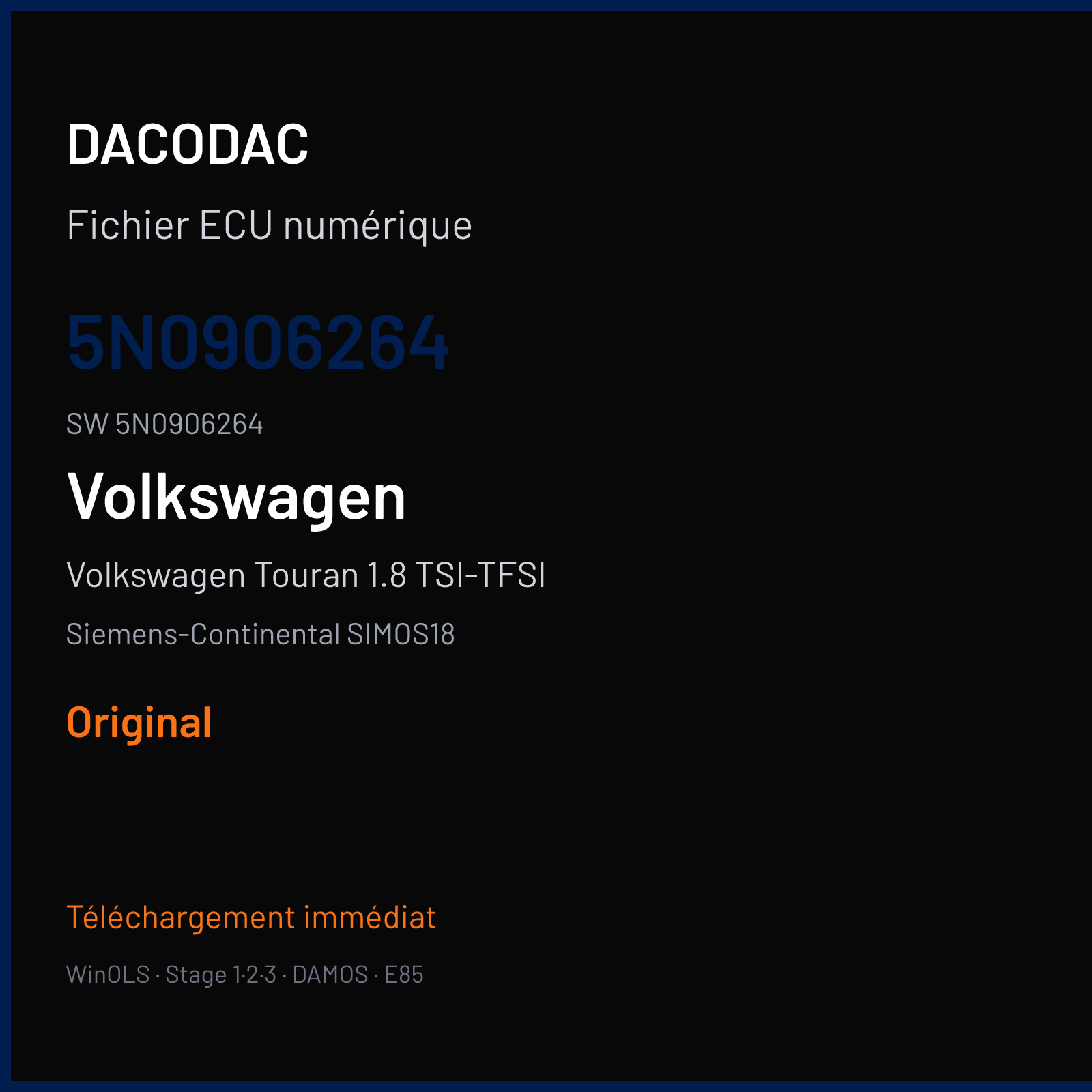Volkswagen Touran 1.8 TSI-TFSI 179 ch (2017) — Siemens-Continental SIMOS18 — 5N0906264 · 5N0906264 · SC800O4000000 — Original