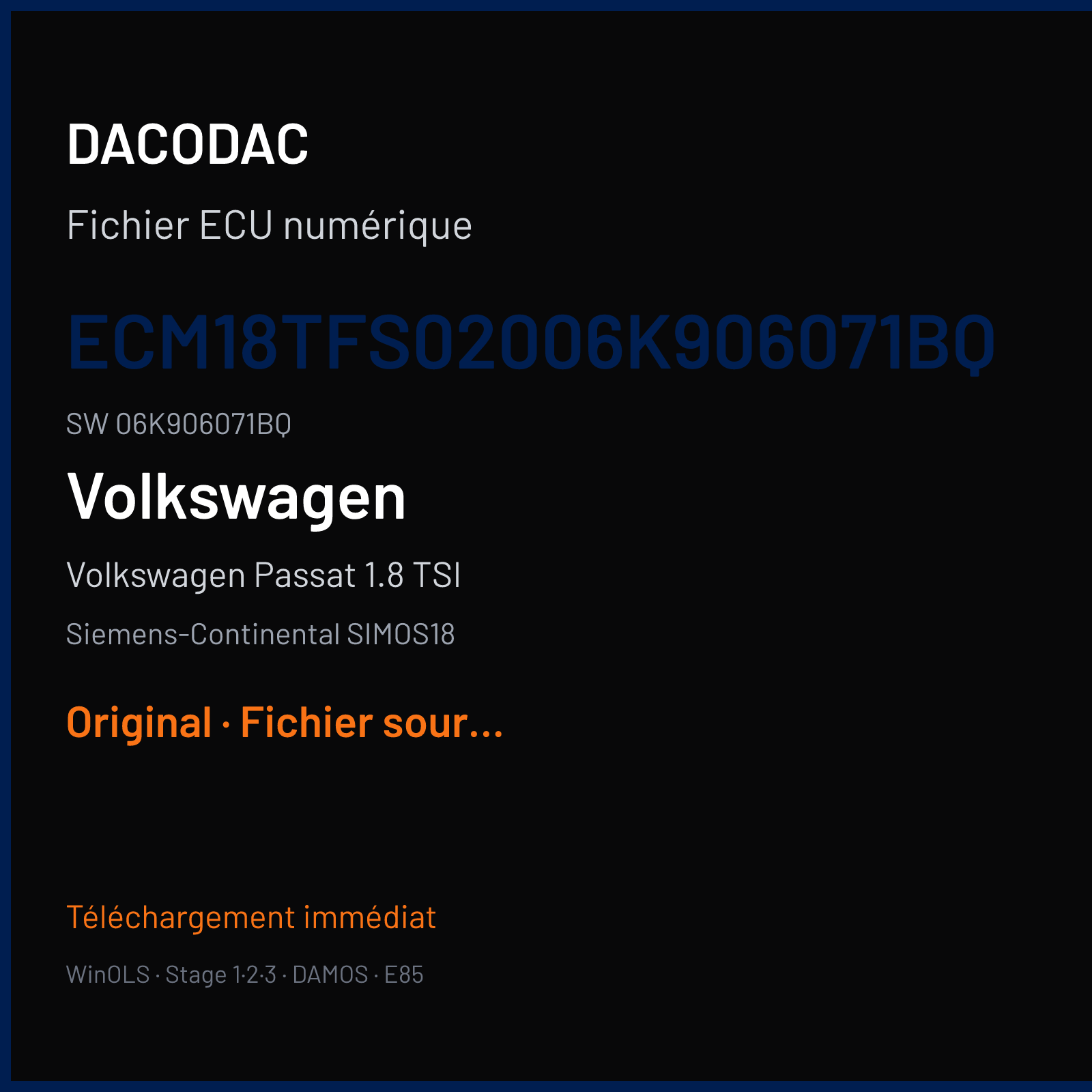 Volkswagen Passat 1.8 TSI (2015) — Siemens-Continental SIMOS18 — ECM18TFS02006K906071BQ · 06K906071BQ — Original
