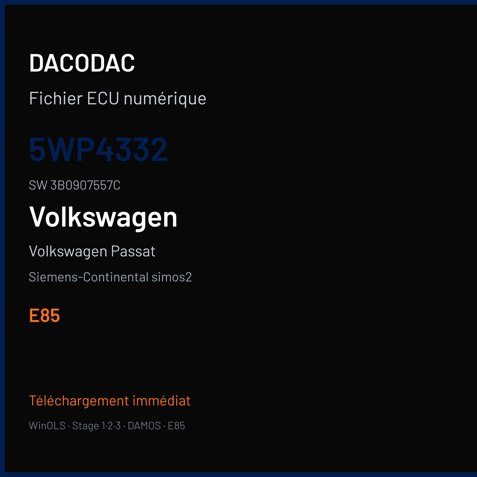 Volkswagen Passat — Siemens-Continental simos2 — 5WP4332 · 3B0907557C · 0170043010000 — E85