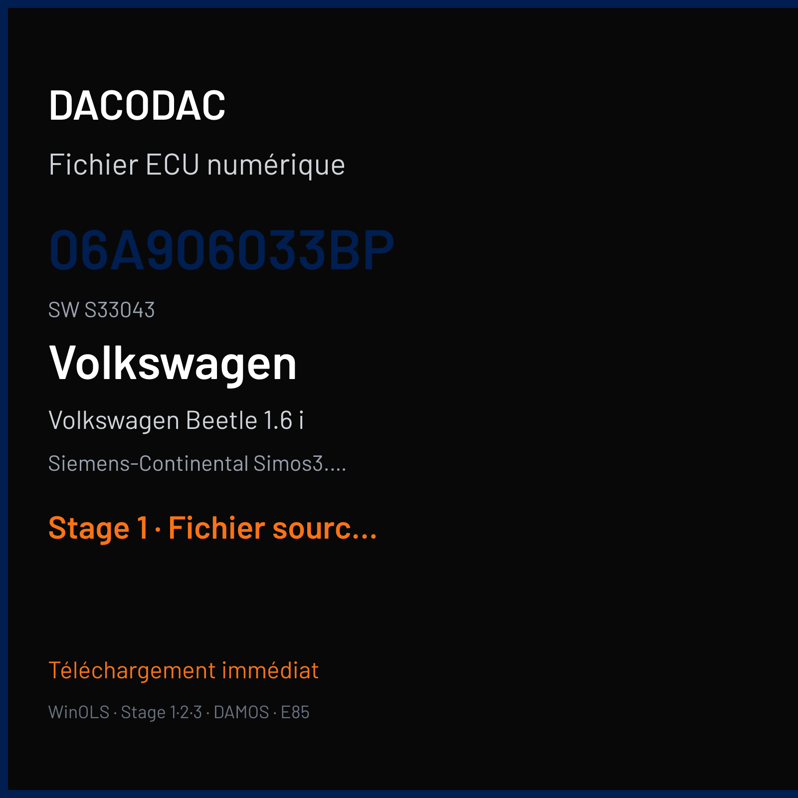 Volkswagen Beetle 1.6 i (2003) — Siemens-Continental Simos3.3A — 06A906033BP · S33043 — Stage 1