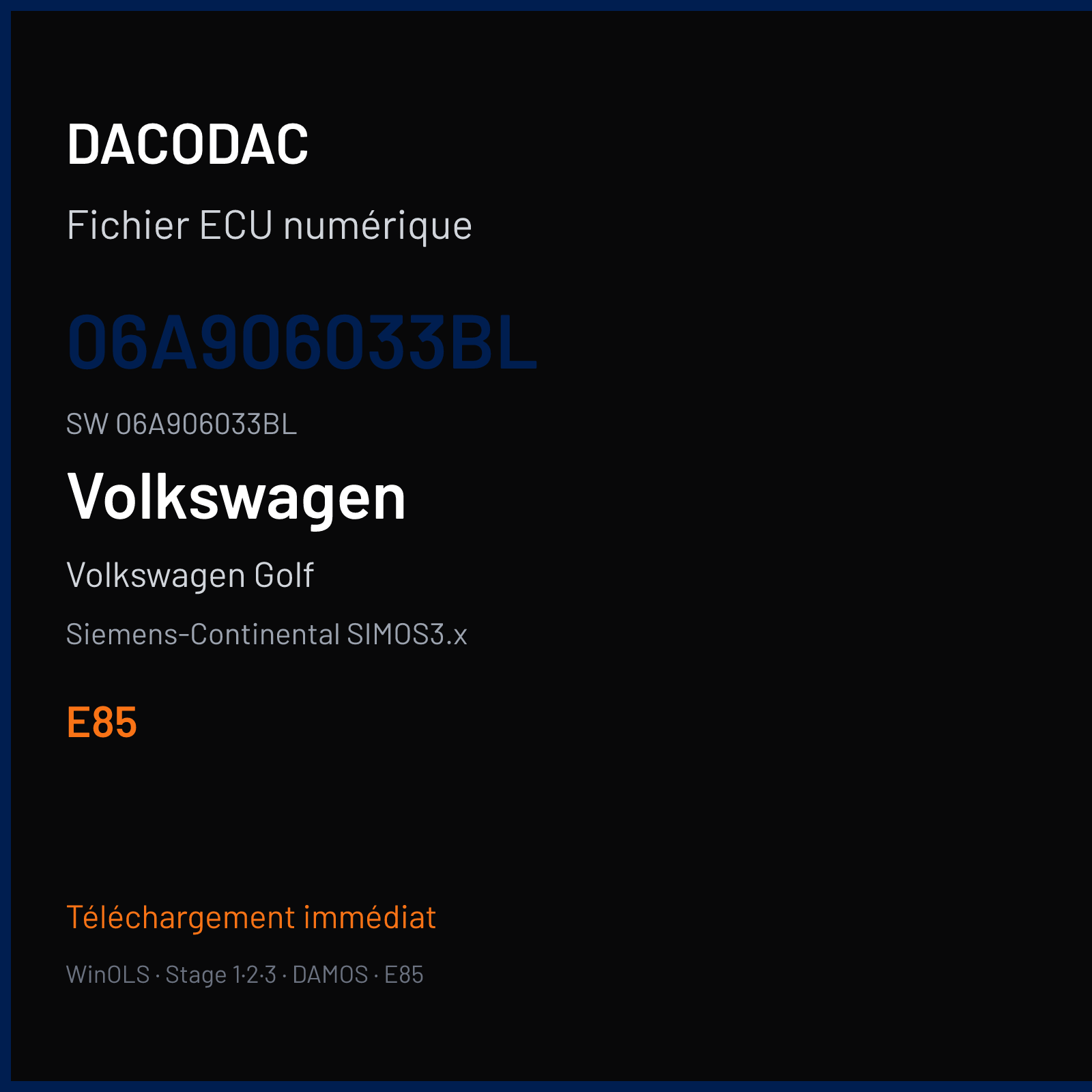 Volkswagen Golf — Siemens-Continental SIMOS3.x — 06A906033BL · 06A906033BL · S33D043230000 — E85