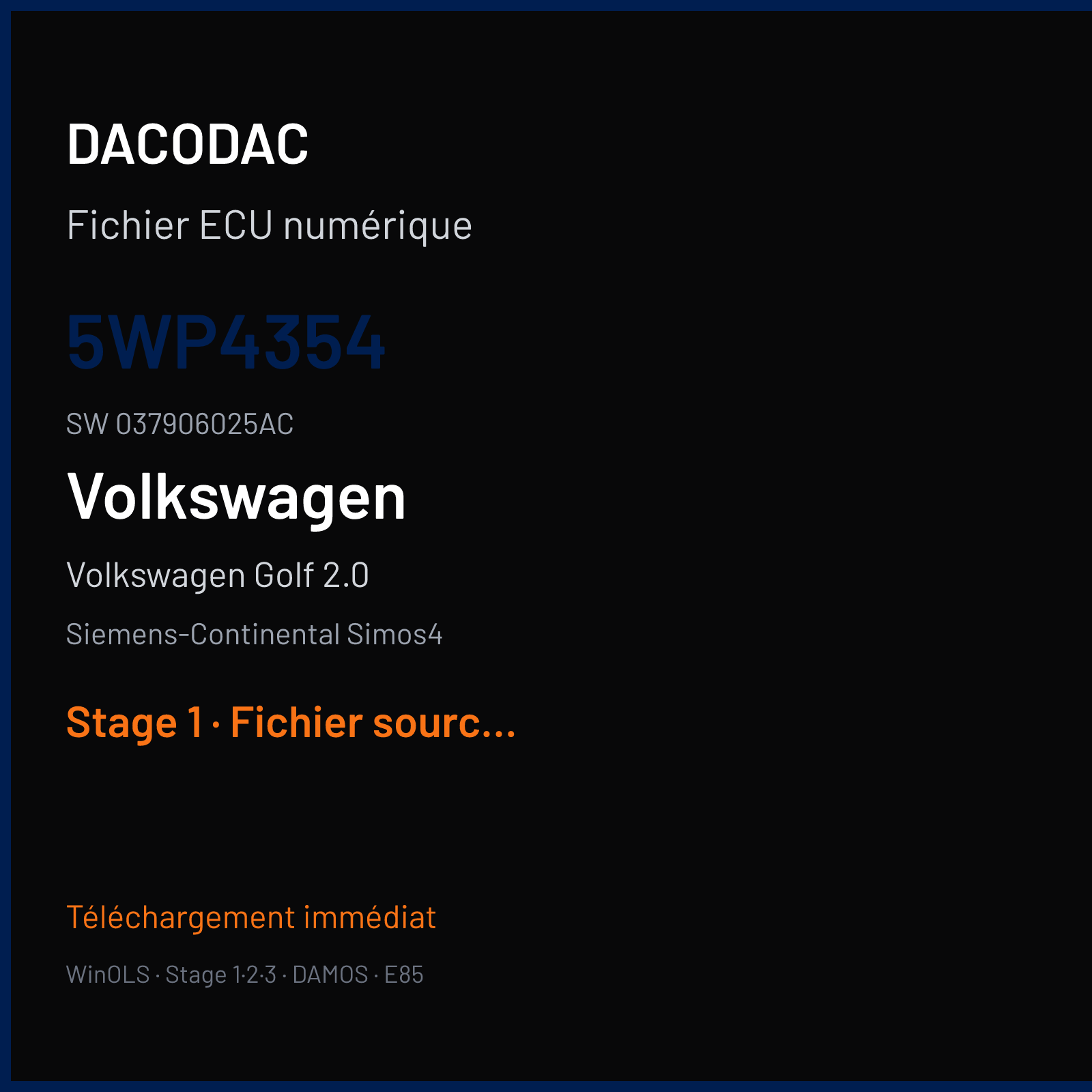 Volkswagen Golf 2.0 (1999) — Siemens-Continental Simos4 — 5WP4354 · 037906025AC — Stage 1
