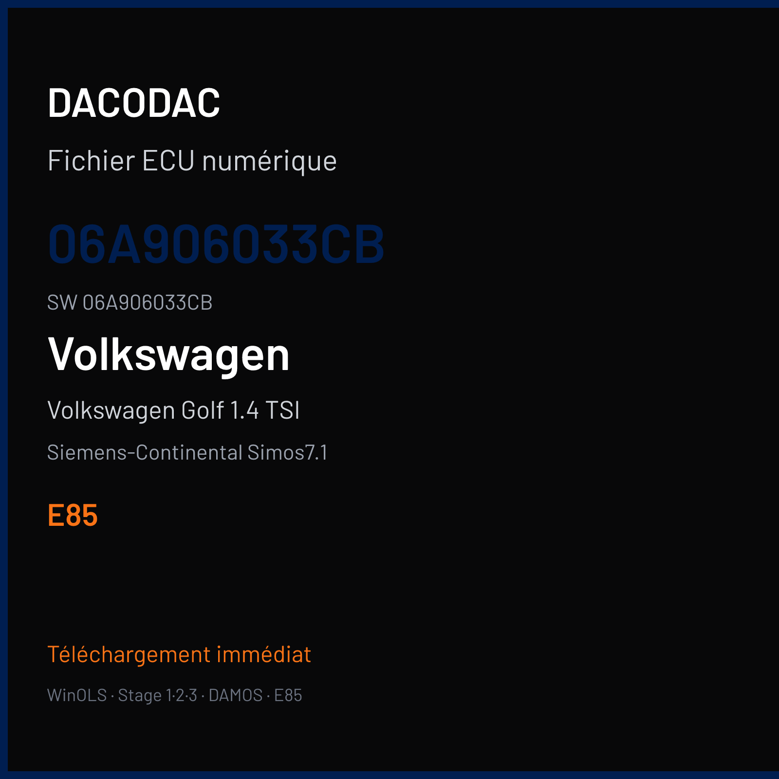 Volkswagen Golf 1.4 TSI — Siemens-Continental Simos7.1 — 06A906033CB · 06A906033CB · S712011000000 — E85