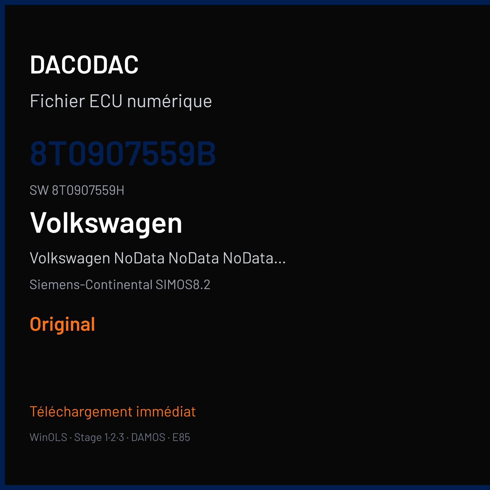 Volkswagen NoData NoData NoData NoData 265 ch — Siemens-Continental SIMOS8.2 — 8T0907559B · 8T0907559H · S8200H3000000 — Original