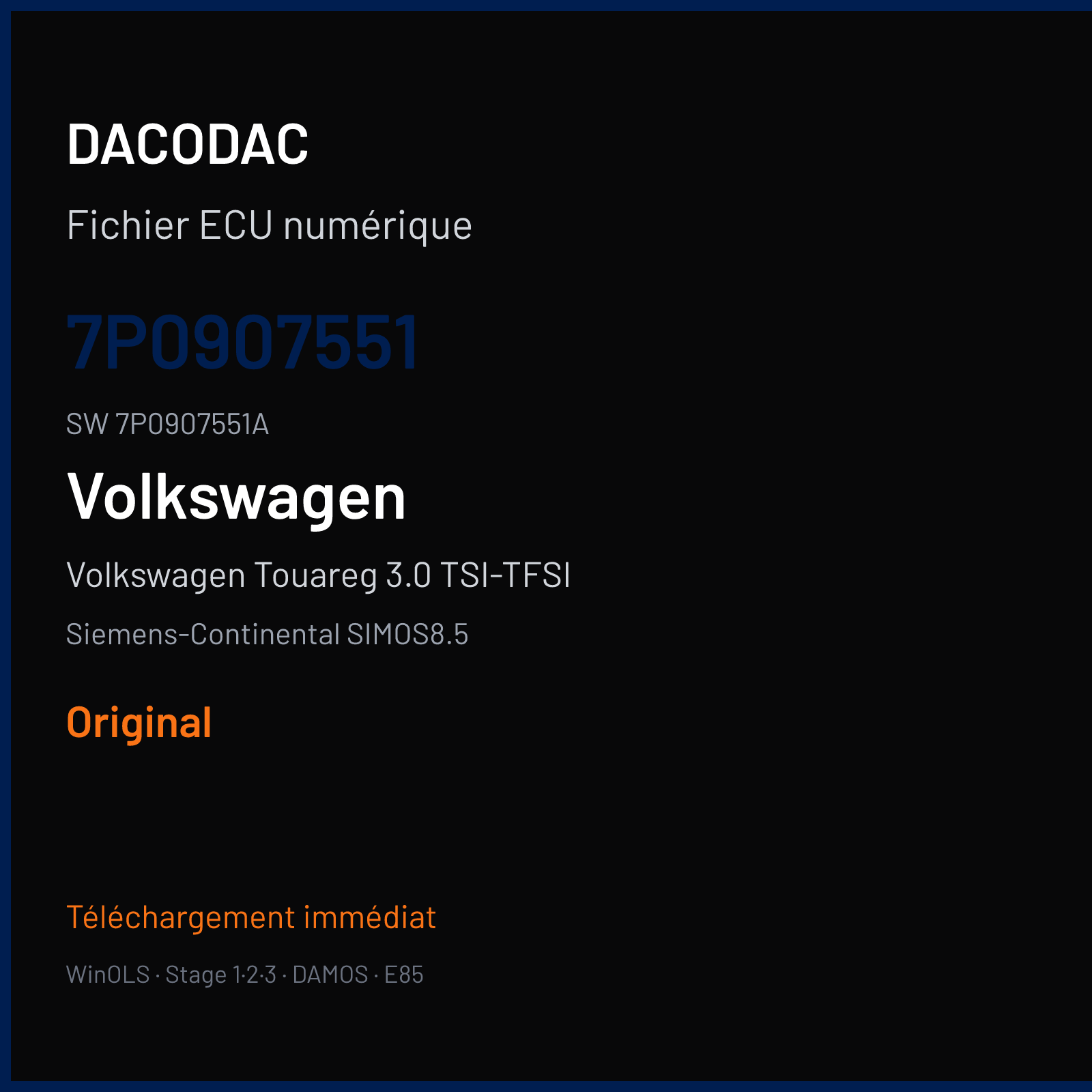 Volkswagen Touareg 3.0 TSI-TFSI 290 ch (2014) — Siemens-Continental SIMOS8.5 — 7P0907551 · 7P0907551A · S8500I4000000 — Original