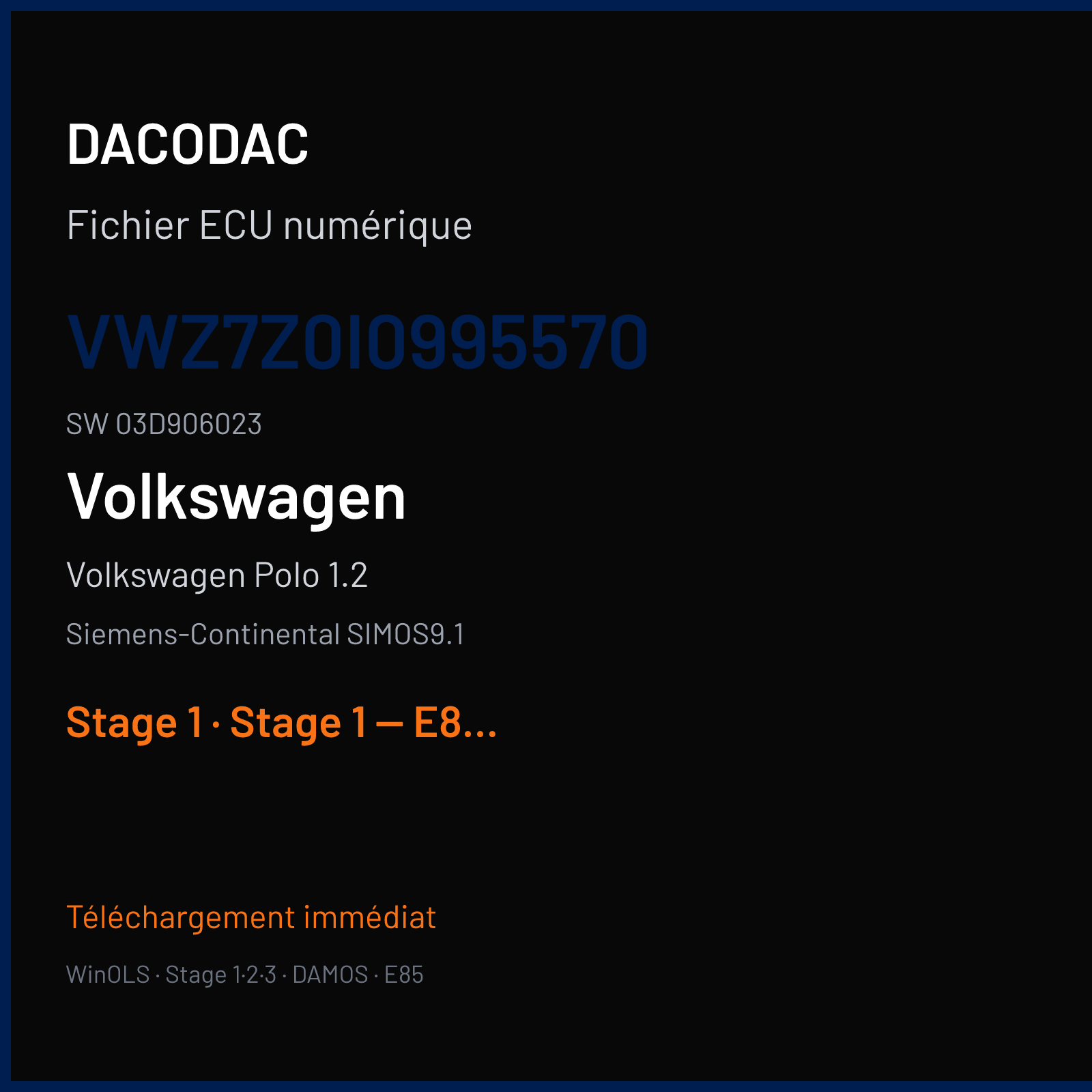 Volkswagen Polo 1.2 — Siemens-Continental SIMOS9.1 — VWZ7Z0I0995570 · 03D906023 · S912016000000 — Stage 1